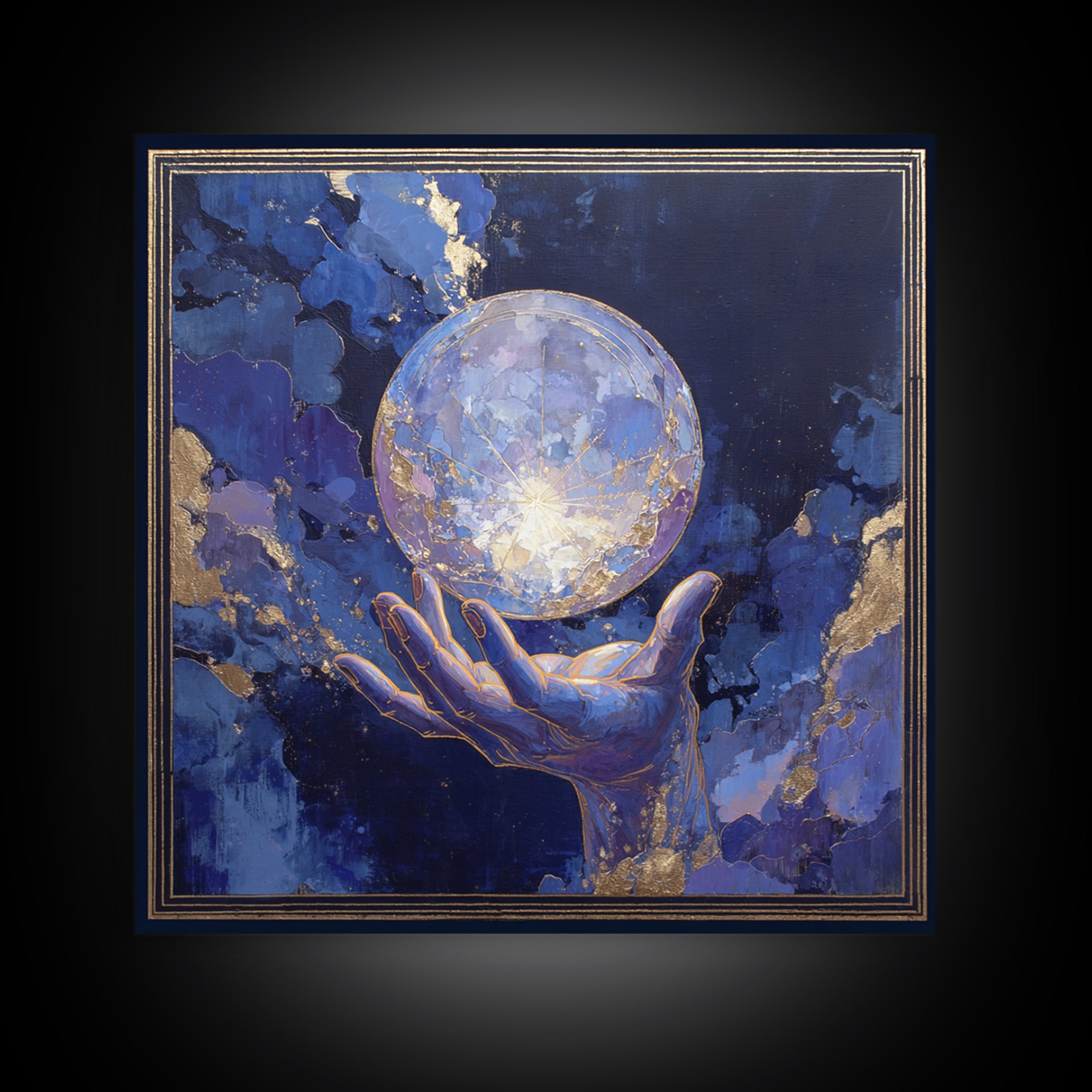 Tarot Cosmic Hand Holding a Glowing Star Framed Canvas Print, Astrology Art, Leo Astrology, Living Room Decor, Watercolor Art, AST-1x1-6