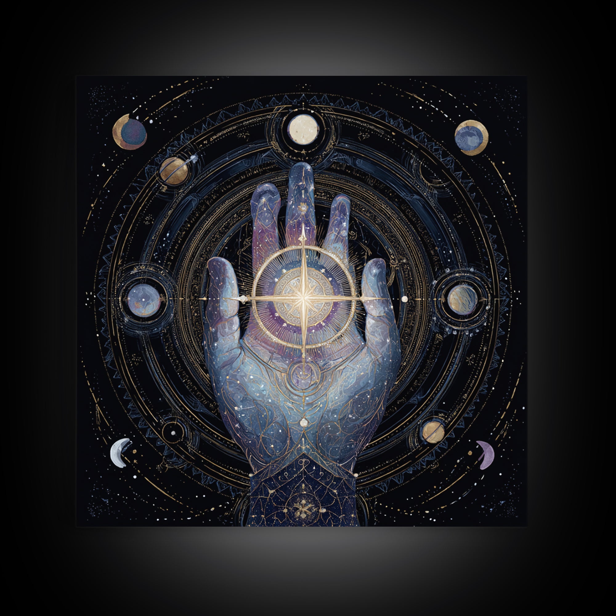Tarot Cosmic Hand Holding a Glowing Star Framed Canvas Print, Astrology Art, Fine Art Print, Living Room Decor, Zodiac, AST-1x1-78