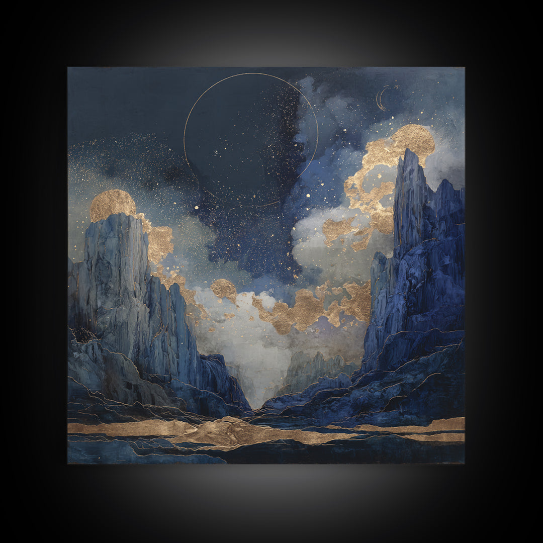 Ram Constellation Above Desert Cliffs at Night Framed Canvas Print, Astrology Art, Modern Decor, Living Room Decor, Zodiac, AST-1x1-80