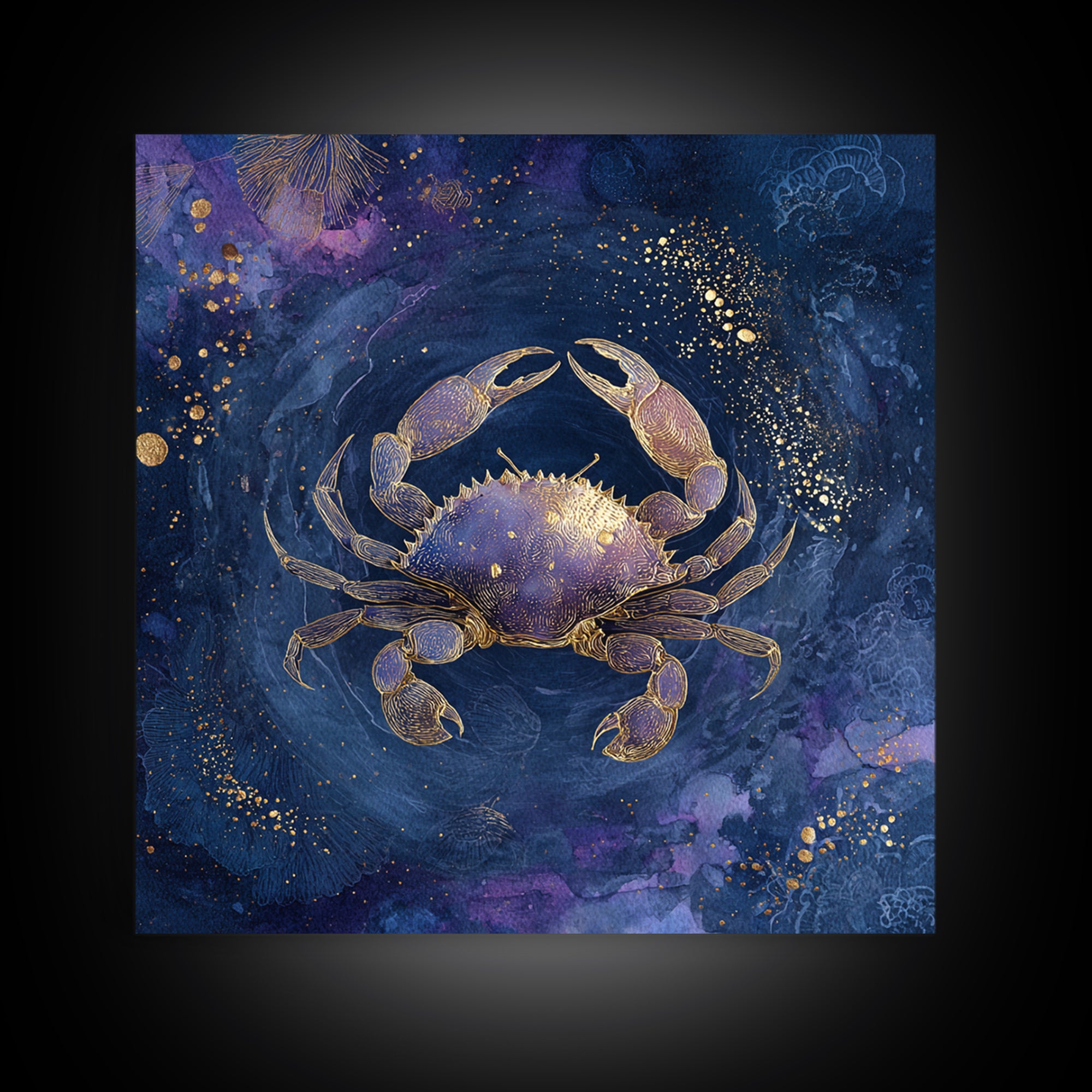 Celestial Crab under Glowing Ocean Moonlight Canvas Print, Astrology Art, Minimalist Decor, Living Room Decor, Zodiac, AST-1x1-88