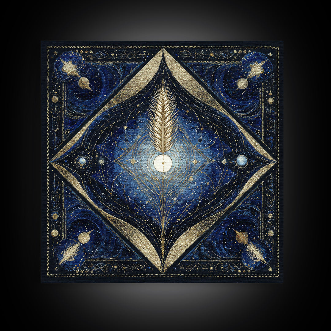 Virgo Maiden with Wheat and Blue Night Canvas Print, Astrology Art, Wall Decor, Living Room Decor, Fine Art, Zodiac, Home Decor, AST-1x1-90