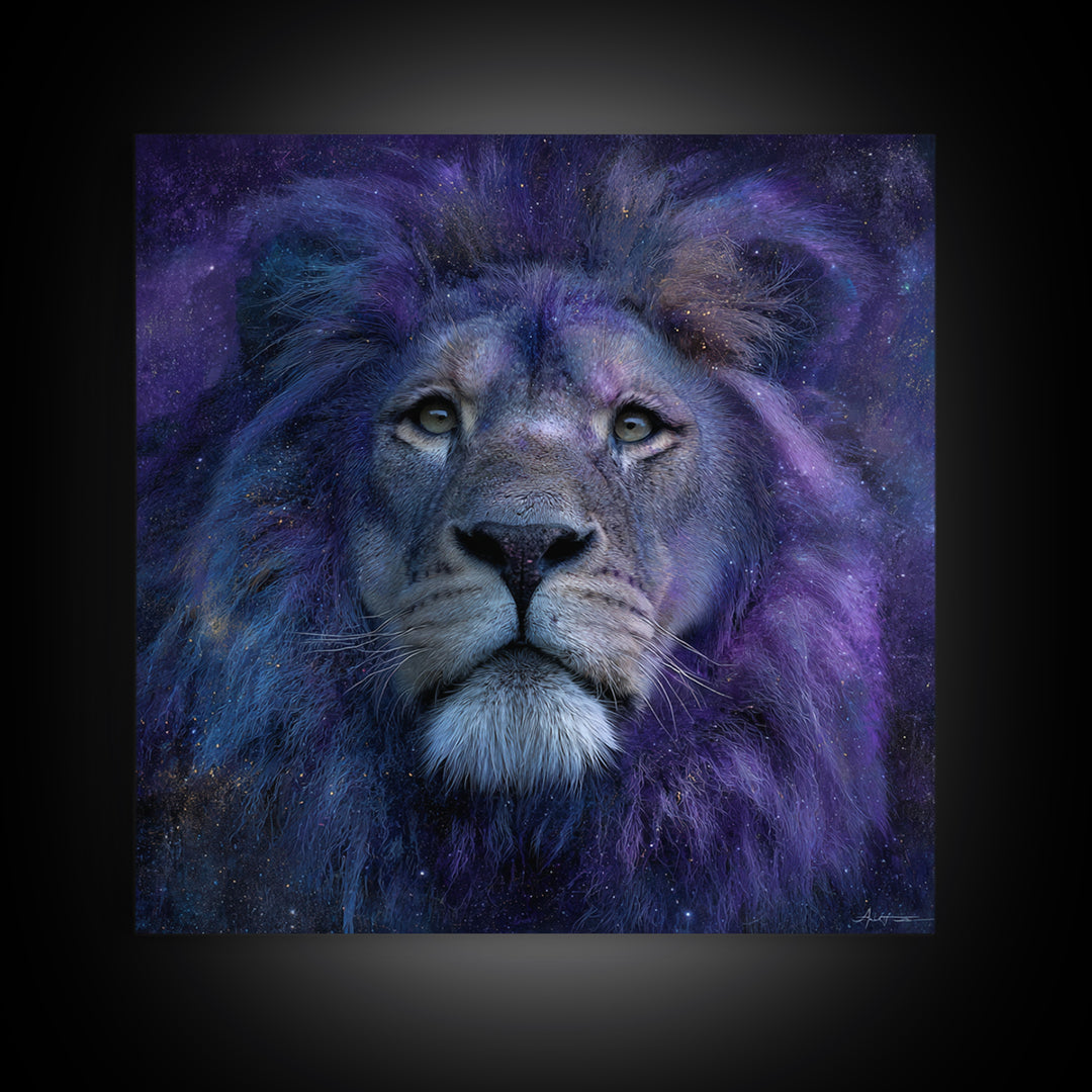Celestial Lion Portrait Formed from Star Patterns Canvas Print, Astrology Art, Textured Painting, Living Room Decor, Zodiac, AST-1x1-98