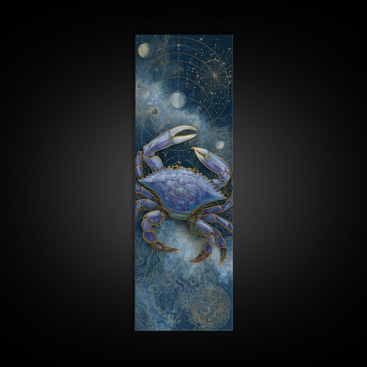 Celestial Crab under Glowing Ocean Moonlight Canvas Print, Astrology Art, Minimalist Decor, Living Room Decor, Zodiac, AST-1x3-4