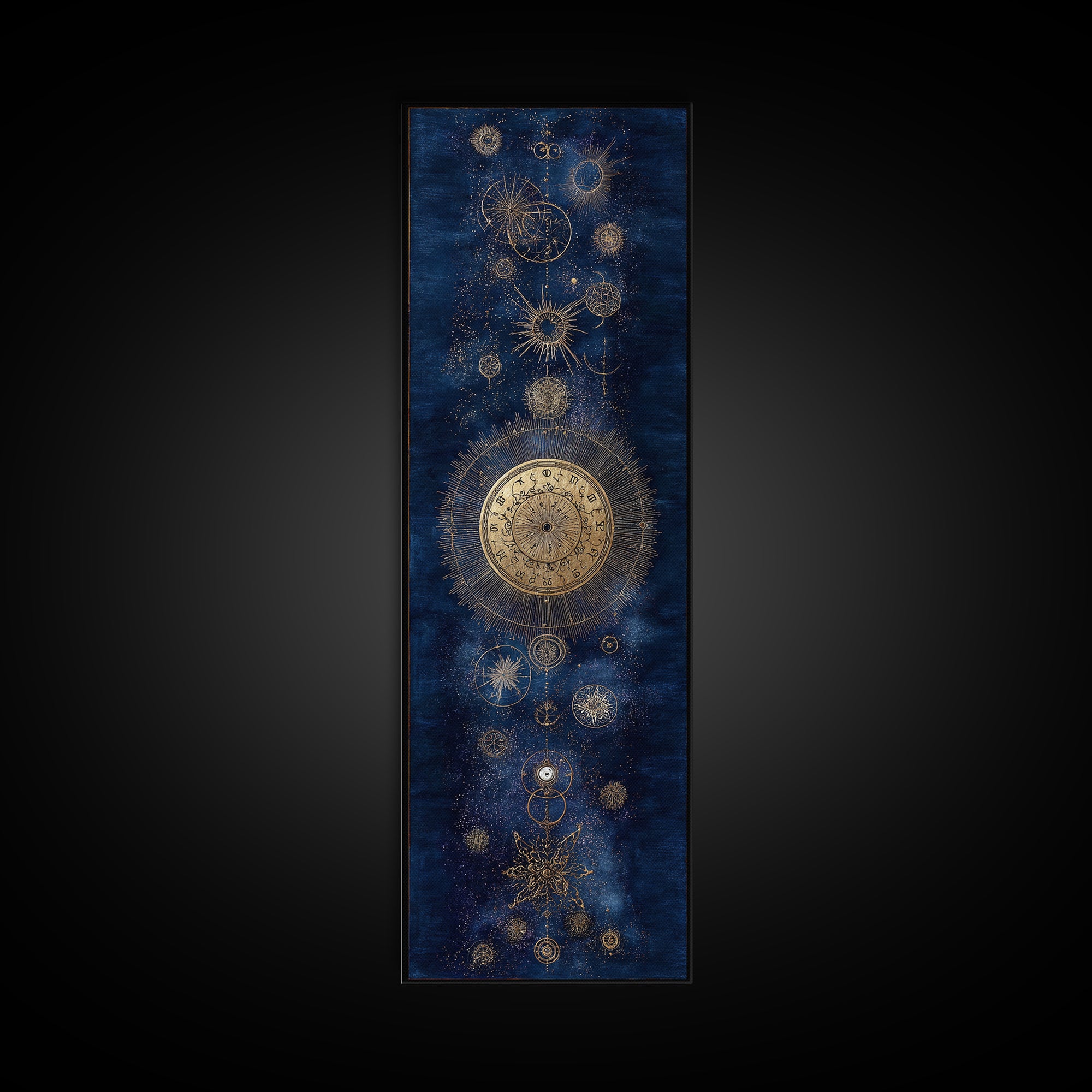 Gold Zodiac Wheel on Deep Midnight Blue Framed Canvas Print, Astrology Art, Art Print, Living Room Decor, Fine Art, Zodiac, AST-1x3-61