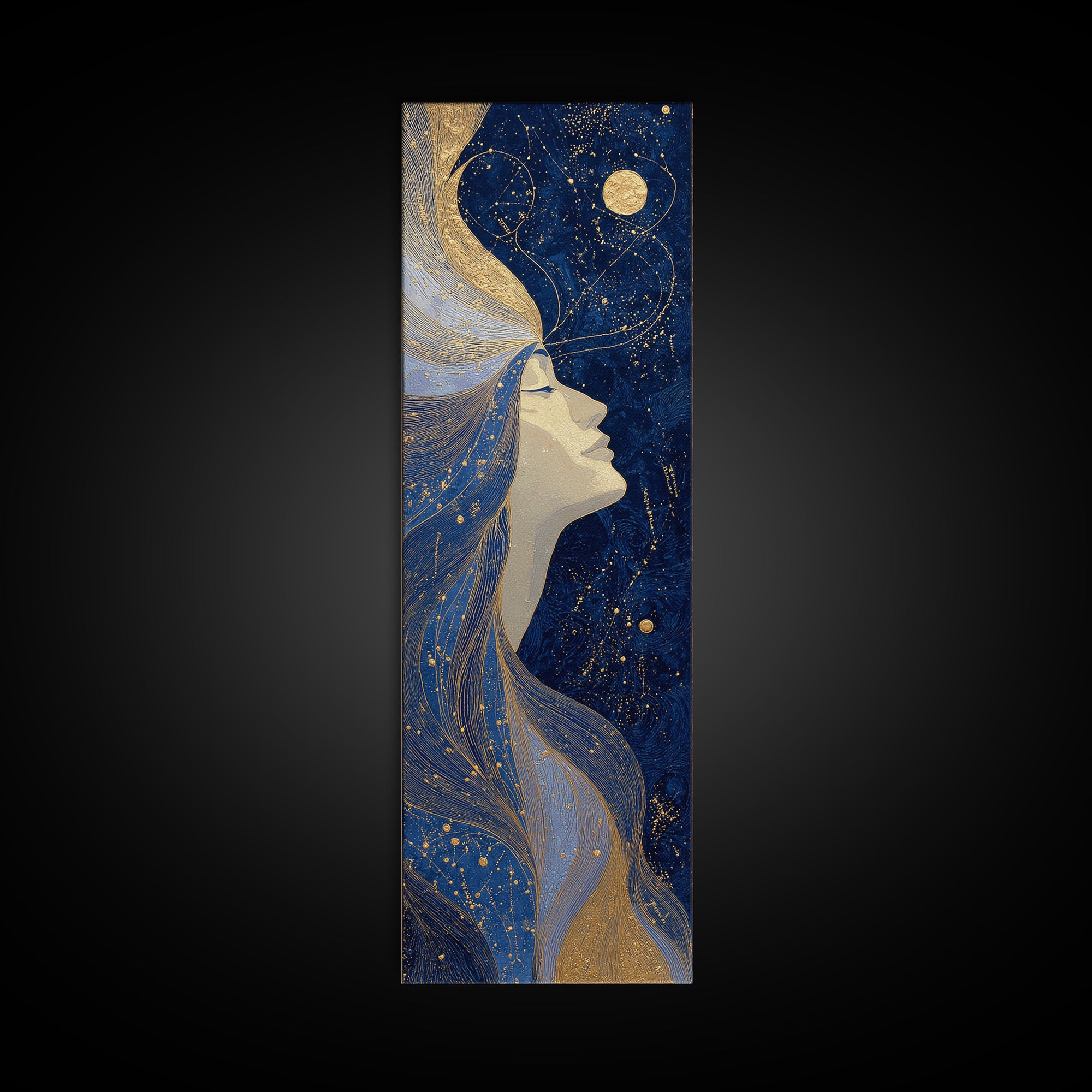 Moon Goddess with Flowing Hair and Constellations Canvas Print, Astrology Art, Celestial Art, Living Room Decor, Oil Painting, AST-1x3-63