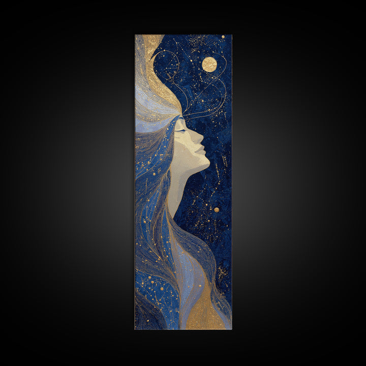 Moon Goddess with Flowing Hair and Constellations Canvas Print, Astrology Art, Celestial Art, Living Room Decor, Oil Painting, AST-1x3-63