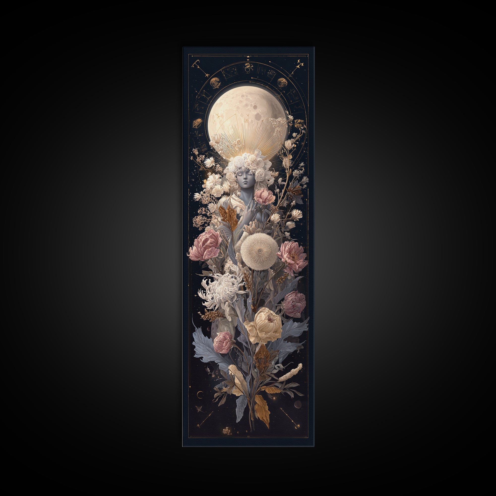 Astrological Botanical Wreath Framed Canvas Print, Astrology Art, Gallery Decor, Living Room Decor, Fine Art, Zodiac, AST-1x3-71