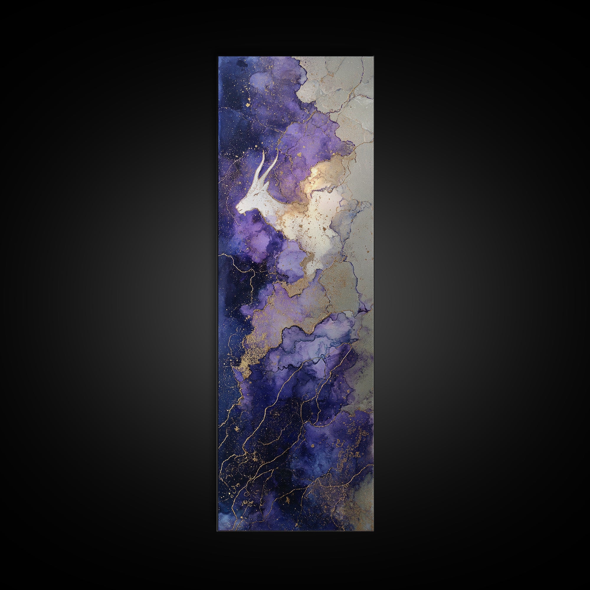 Capricorn Sea Goat Emerging from Cosmic Waves Framed Canvas Print, Astrology Art, Astronomy Print, Living Room Decor, Zodiac, AST-1x3-79