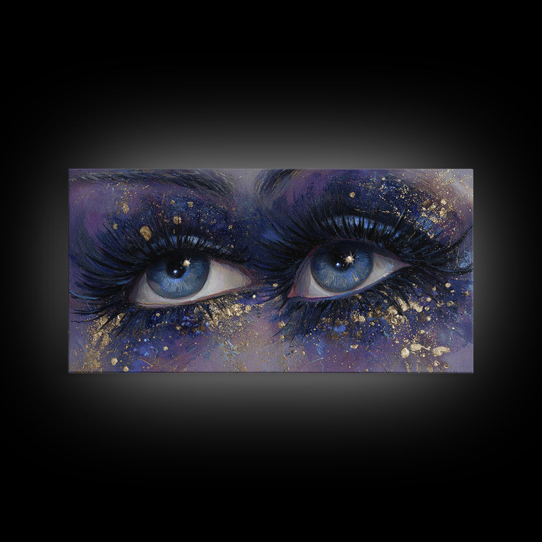 Mystic Eye with Planets Orbiting Through Lashes Canvas Print, Astrology Art, Wall Art, Living Room Decor, Oil Painting, Zodiac, AST-2x1-32
