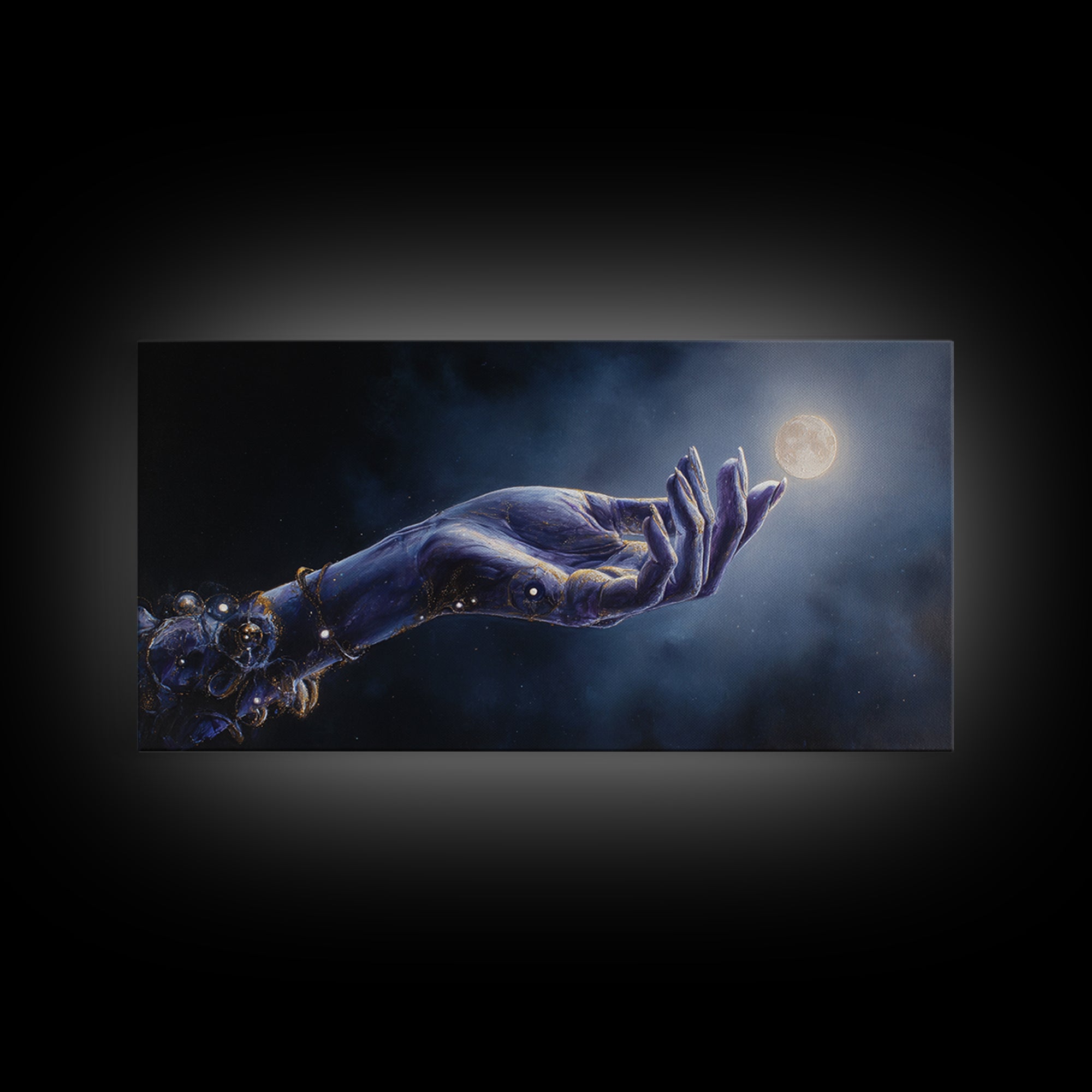 Tarot Cosmic Hand Holding a Glowing Star Framed Canvas Print, Astrology Art, Print, Living Room Decor, Fine Art, Zodiac, AST-2x1-50