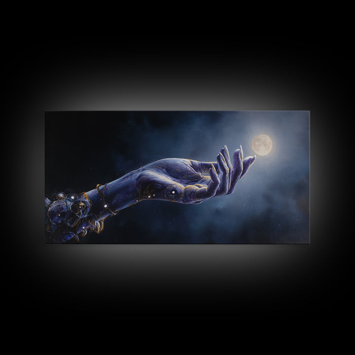 Tarot Cosmic Hand Holding a Glowing Star Framed Canvas Print, Astrology Art, Print, Living Room Decor, Fine Art, Zodiac, AST-2x1-50