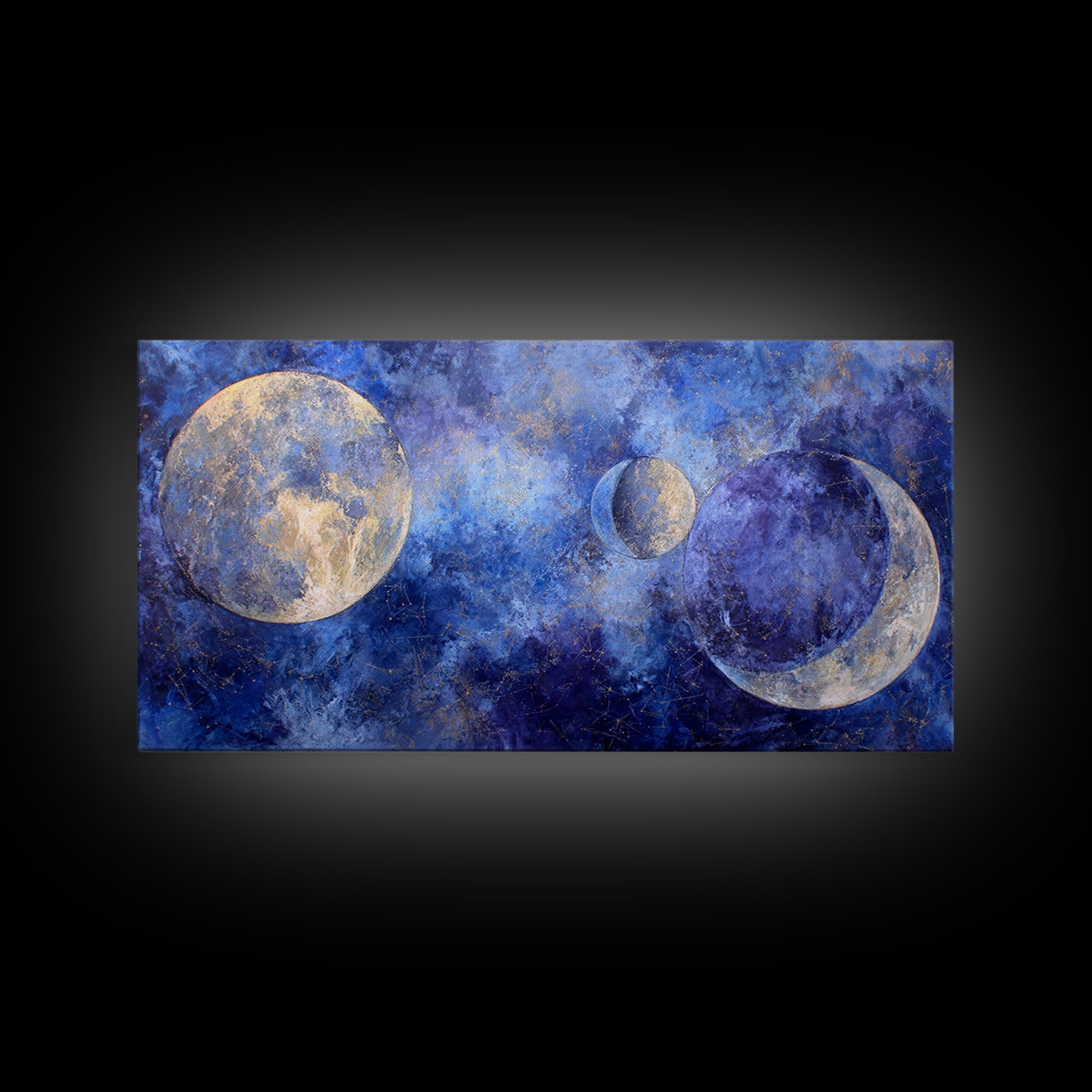 Celestial Twins Surrounded by Mirrored Moons Canvas Print, Astrology Art, Astrology Gifts, Living Room Decor, Oil Painting, AST-2x1-53