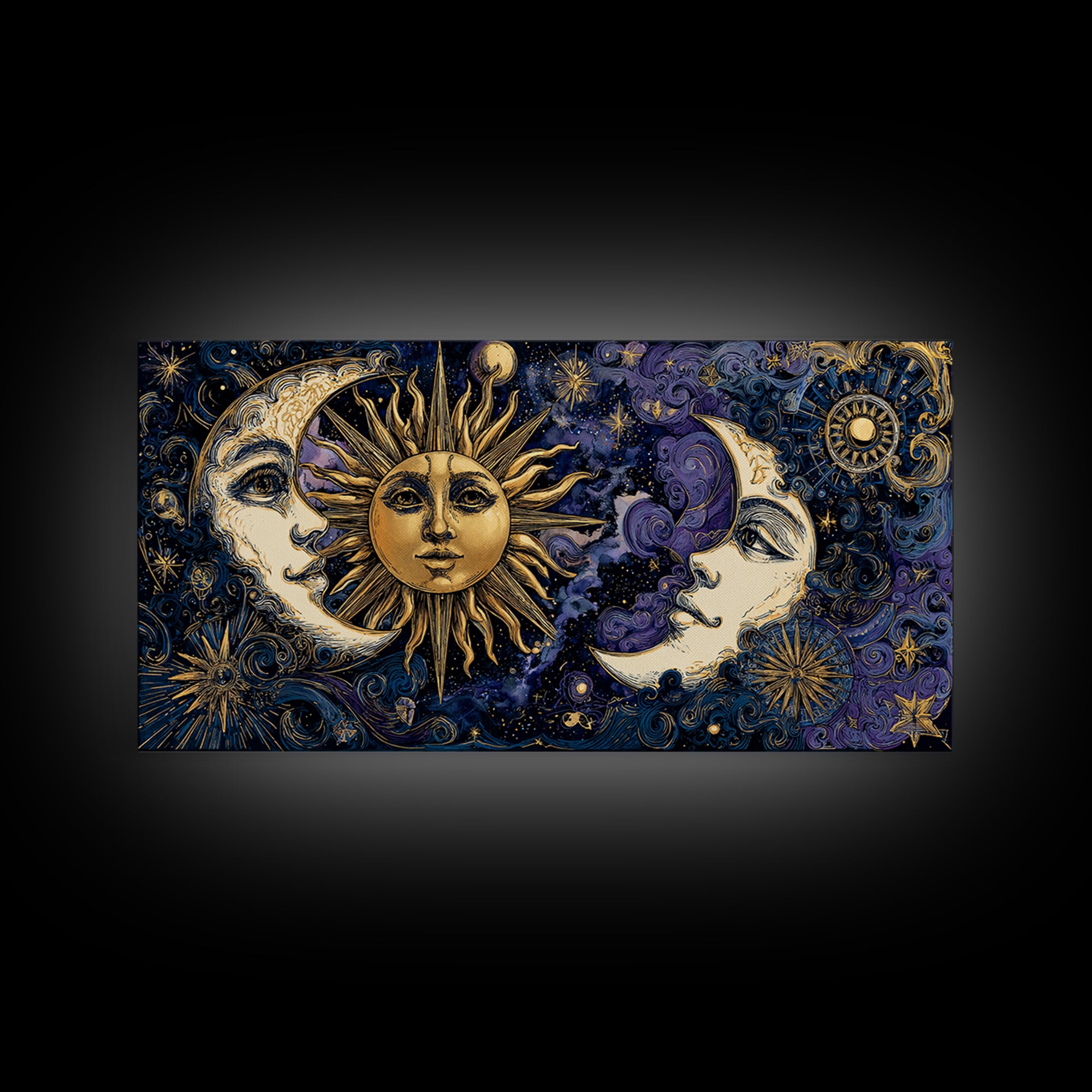 Sun and Moon Faces Canvas Print, Astrology Art, Celestial Decor, Living Room Decor, Zodiac, Leo Wall Art, Astronomy Print, AST-2x1-73