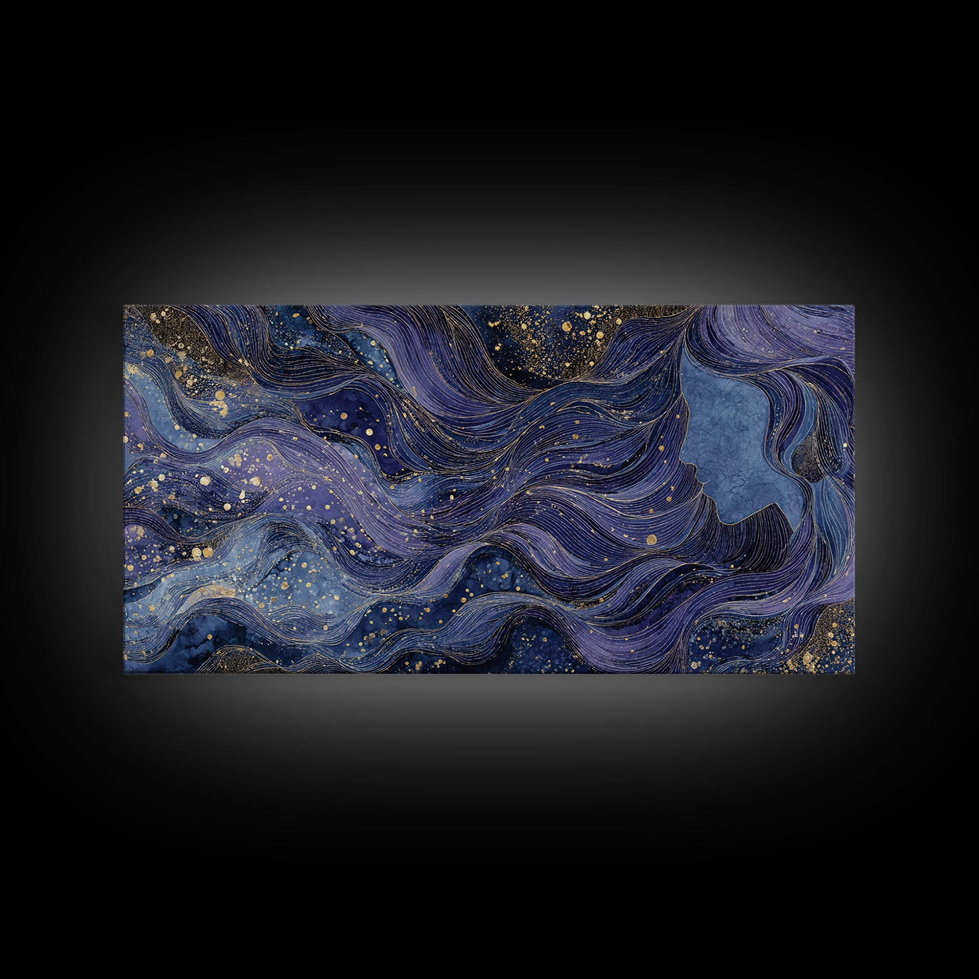 Moon Goddess with Flowing Hair and Constellations Framed Canvas Print, Astrology Art, Wall Decor, Living Room Decor, Zodiac, AST-2x1-95