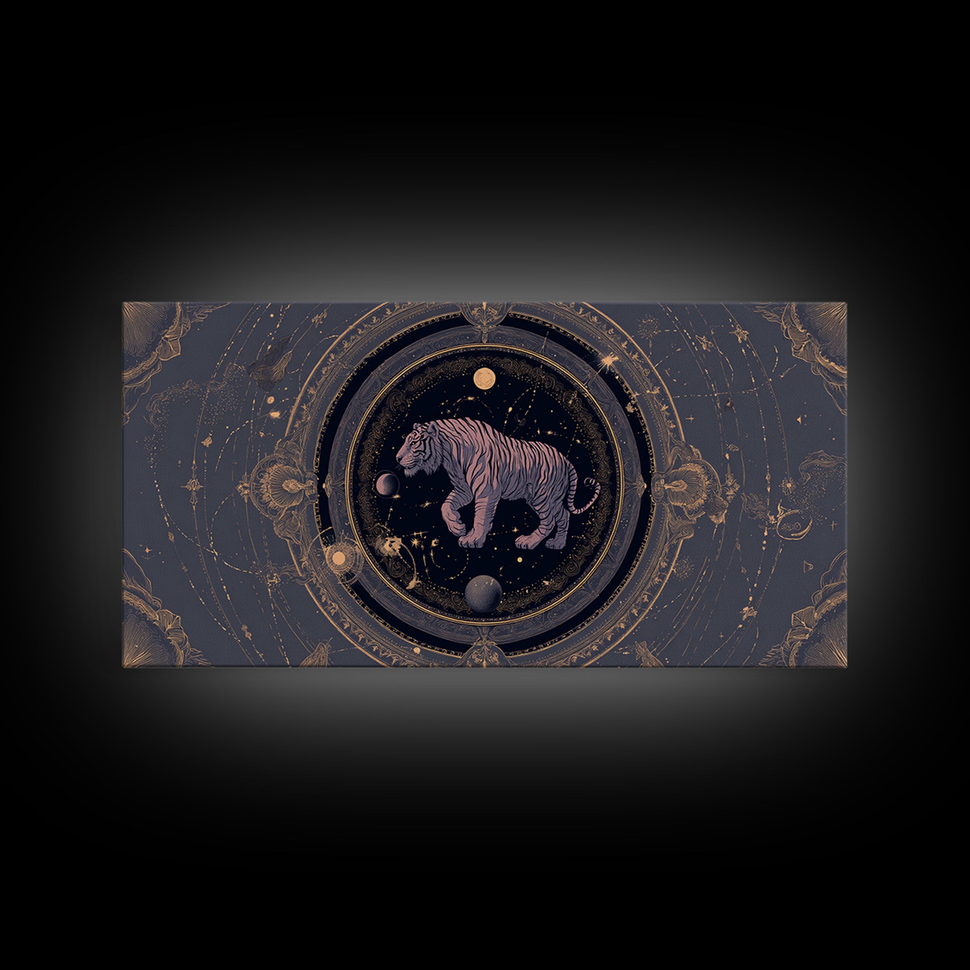 Twelve Zodiac Animals Arranged Framed Canvas Print, Astrology Art, Zodiac Sign Wall Art, Living Room Decor, Oil Painting, AST-2x1-96