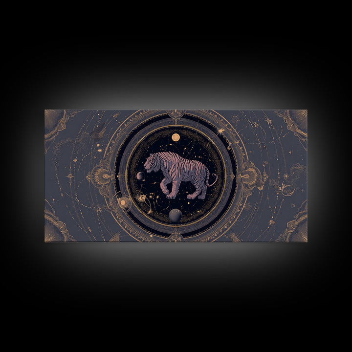 Twelve Zodiac Animals Arranged Framed Canvas Print, Astrology Art, Zodiac Sign Wall Art, Living Room Decor, Oil Painting, AST-2x1-96