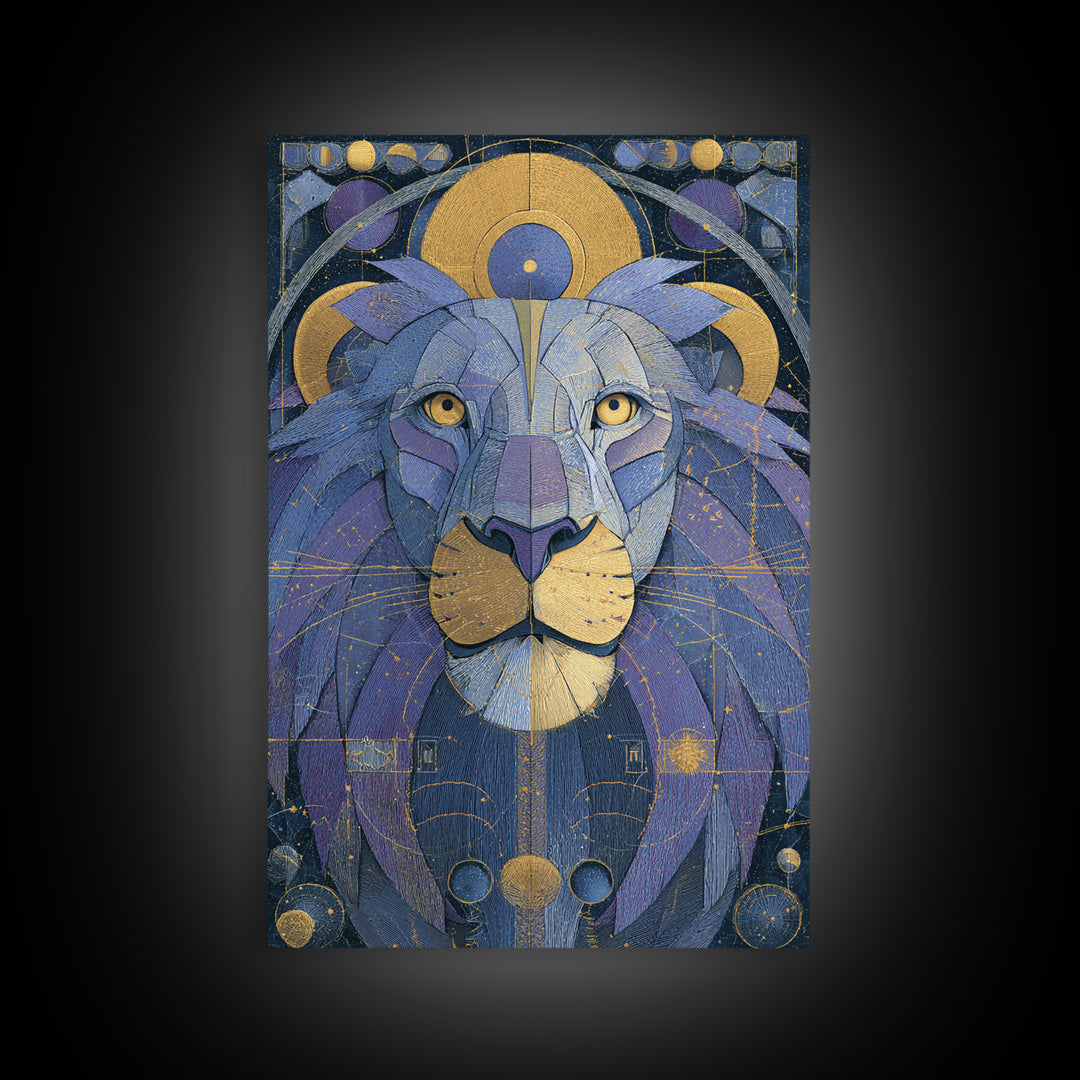 Celestial Lion Portrait Formed from Star Patterns Canvas Print, Astrology Art, Contemporary Art, Living Room Decor, Zodiac, AST-2x3-10