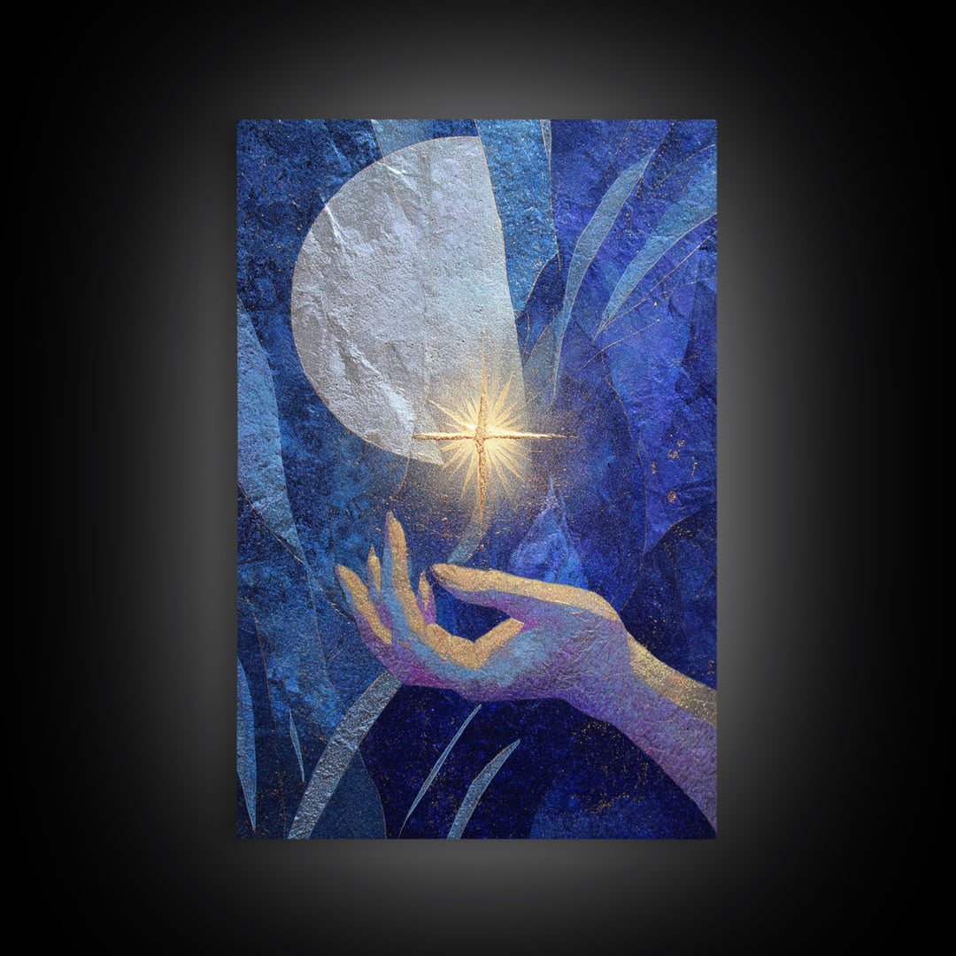 Tarot Cosmic Hand Holding a Glowing Star Framed Canvas Print, Astrology Art, Printable Wall Art, Living Room Decor, Zodiac, AST-2x3-38