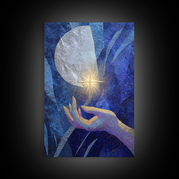 Tarot Cosmic Hand Holding a Glowing Star Framed Canvas Print, Astrology Art, Printable Wall Art, Living Room Decor, Zodiac, AST-2x3-38