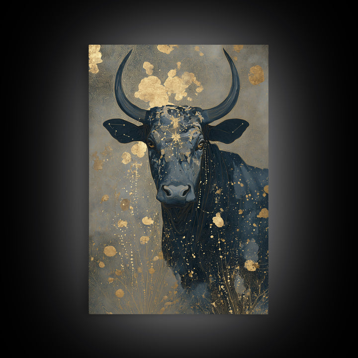 Bull Constellation Above Golden Meadow Canvas Print, Astrology Art, Celestial Decor, Living Room Decor, Fine Art, Zodiac, AST-2x3-49
