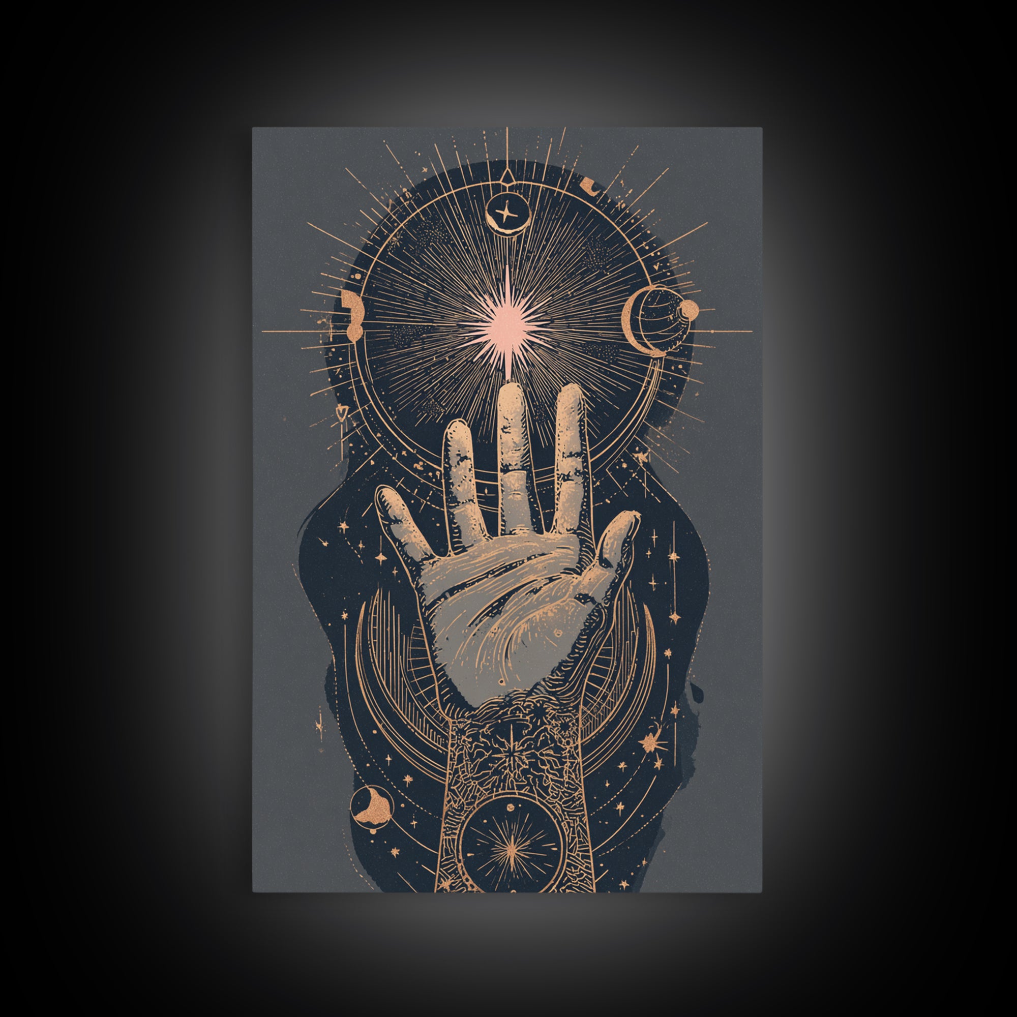 Tarot Cosmic Hand Holding a Glowing Star Canvas Print, Astrology Art, Boho Decor, Living Room Decor, Abstract Art, Zodiac, AST-2x3-62