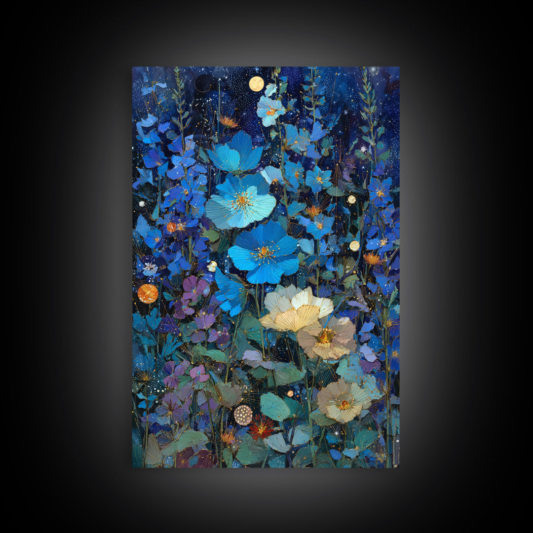 Dreamlike Night Garden Framed Canvas Print, Astrology Art, Printable Art, Living Room Decor, Watercolor Art, Zodiac, AST-2x3-78