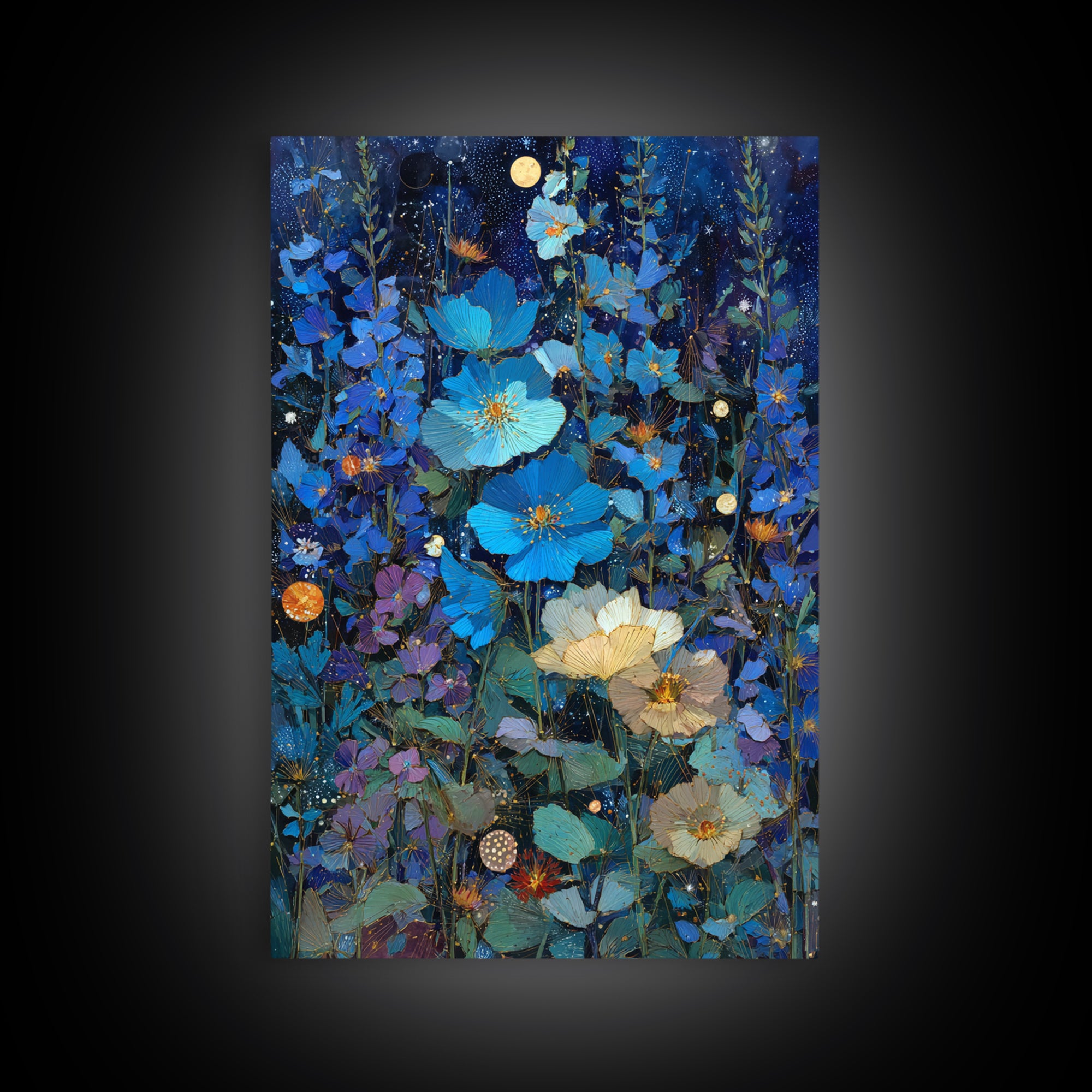 Dreamlike Night Garden Framed Canvas Print, Astrology Art, Printable Art, Living Room Decor, Watercolor Art, Zodiac, AST-2x3-78