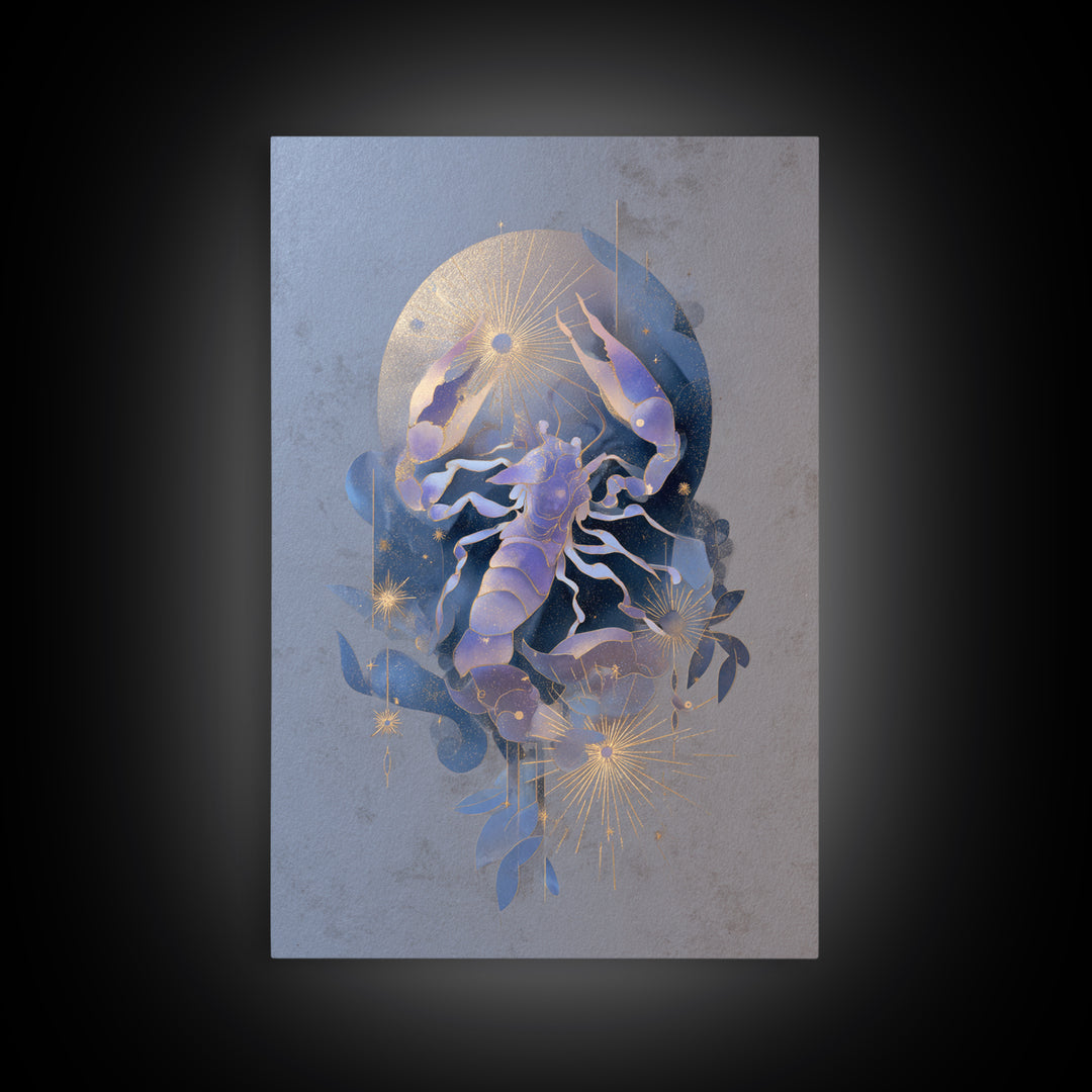 Scorpio Formed from Stars and Jeweled Shadows Framed Canvas Print, Astrology Art, Cat Art, Living Room Decor, Fine Art, Zodiac, AST-2x3-90
