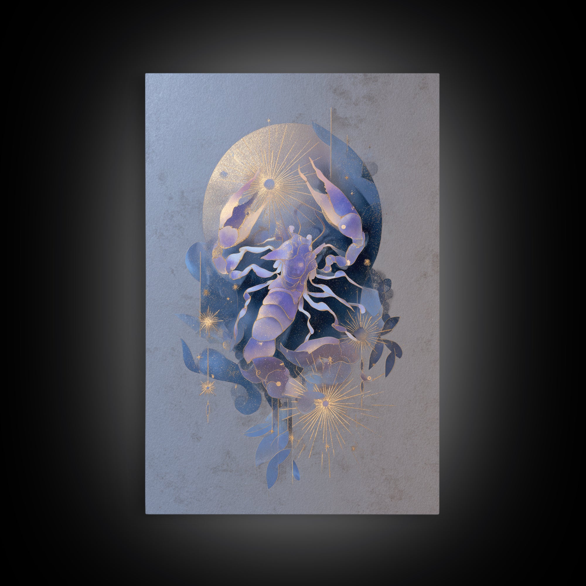 Scorpio Formed from Stars and Jeweled Shadows Framed Canvas Print, Astrology Art, Cat Art, Living Room Decor, Fine Art, Zodiac, AST-2x3-90