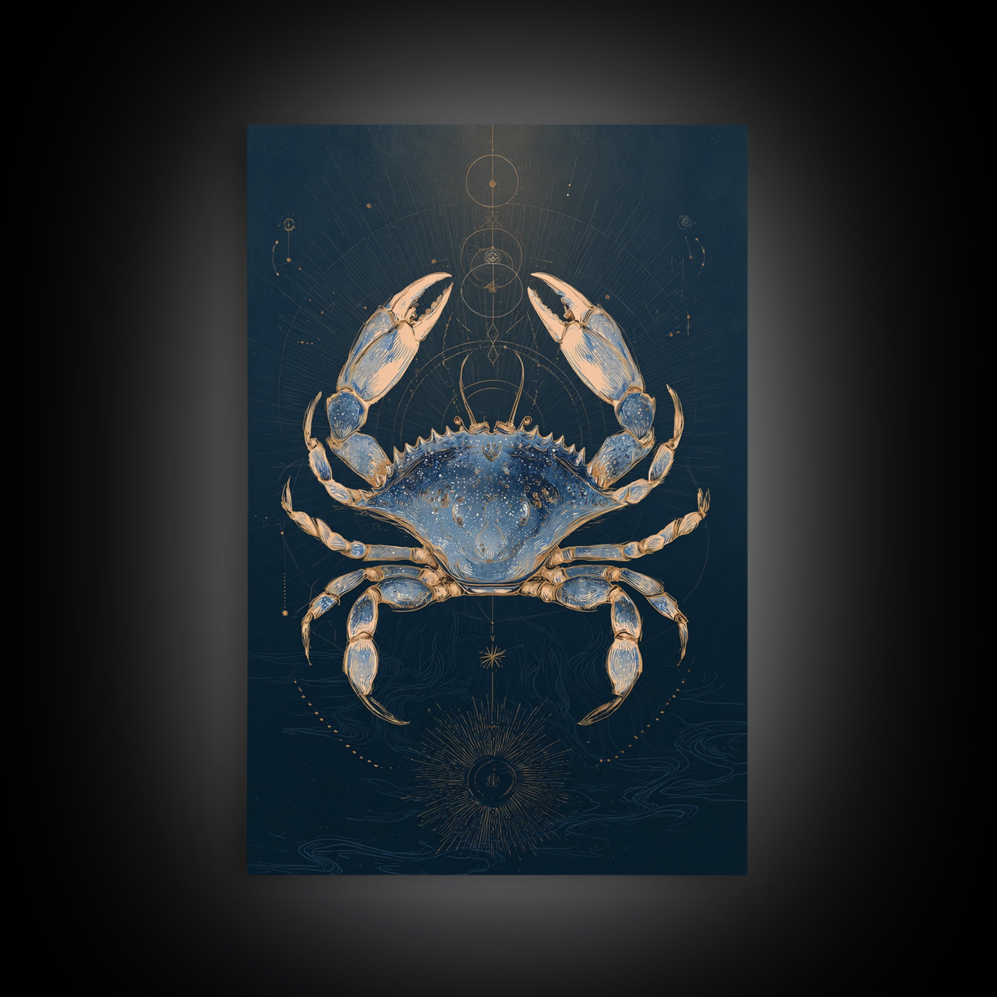Celestial Crab under Glowing Ocean Moonlight Canvas Print, Astrology Art, Psychedelic Art, Living Room Decor, Fine Art, Zodiac, AST-2x3-96