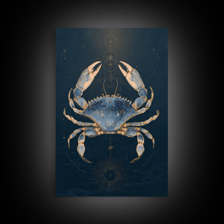 Celestial Crab under Glowing Ocean Moonlight Canvas Print, Astrology Art, Psychedelic Art, Living Room Decor, Fine Art, Zodiac, AST-2x3-96