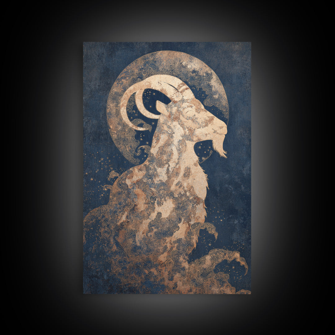 Capricorn Sea Goat Emerging from Cosmic Waves Canvas Print, Astrology Art, Zodiac Sign Print, Living Room Decor, Zodiac, AST-2x3-99