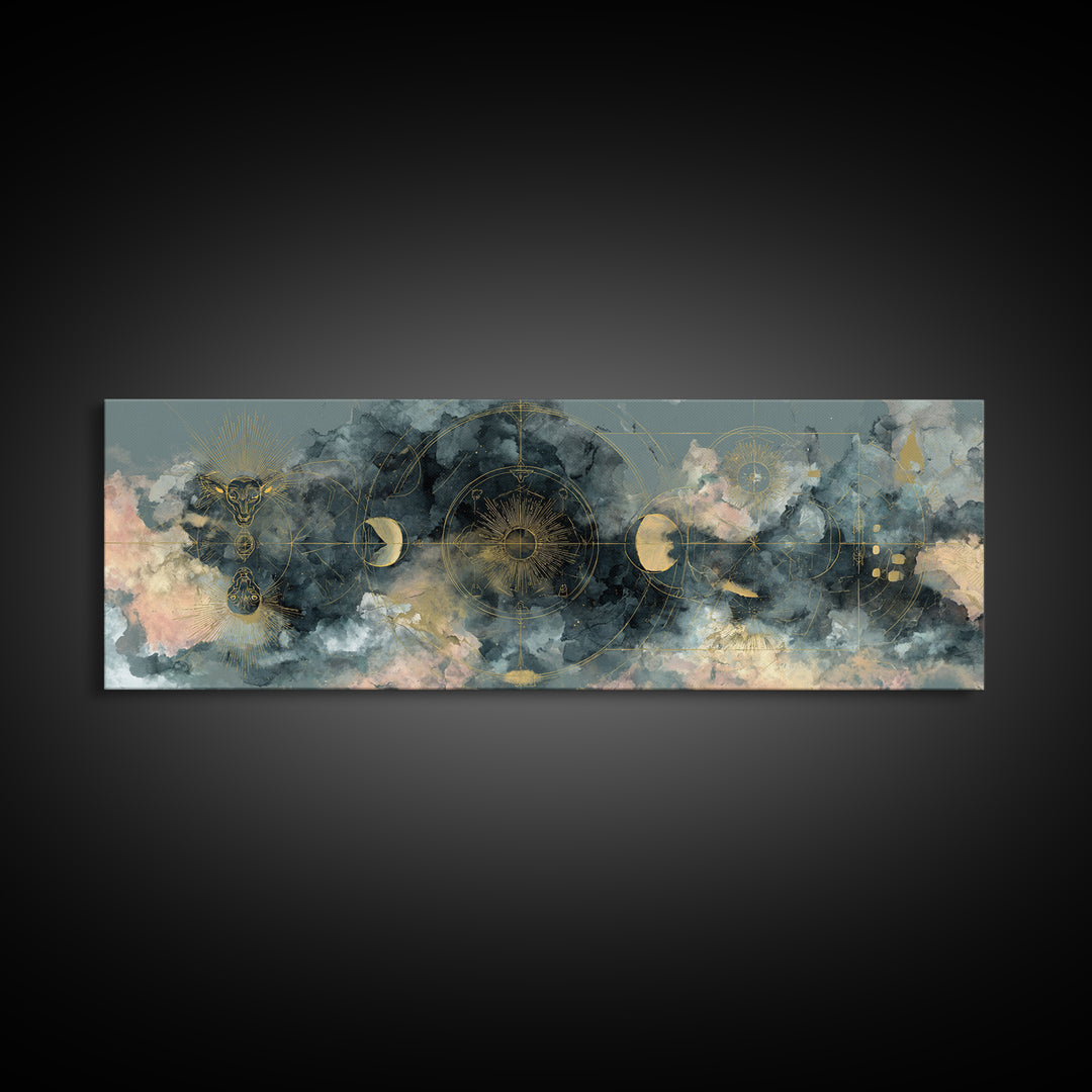 Capricorn Sea Goat Emerging from Cosmic Waves Canvas Print, Astrology Art, Astrology Wall Art, Living Room Decor, AST-3x1-11