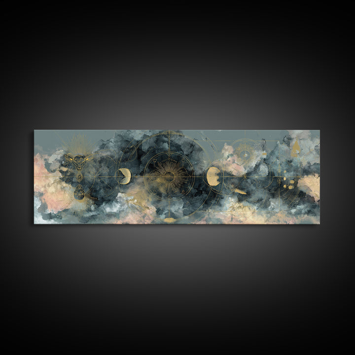 Capricorn Sea Goat Emerging from Cosmic Waves Canvas Print, Astrology Art, Astrology Wall Art, Living Room Decor, AST-3x1-11