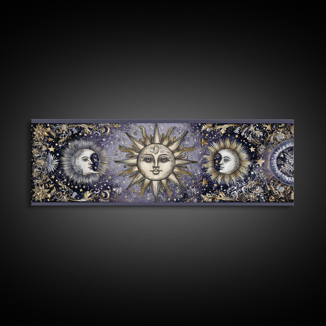 Sun and Moon Faces Canvas Print, Astrology Art, Zodiac Wall Art, Living Room Decor, Fine Art, Zodiac, Luxury Decor, AST-3x1-45