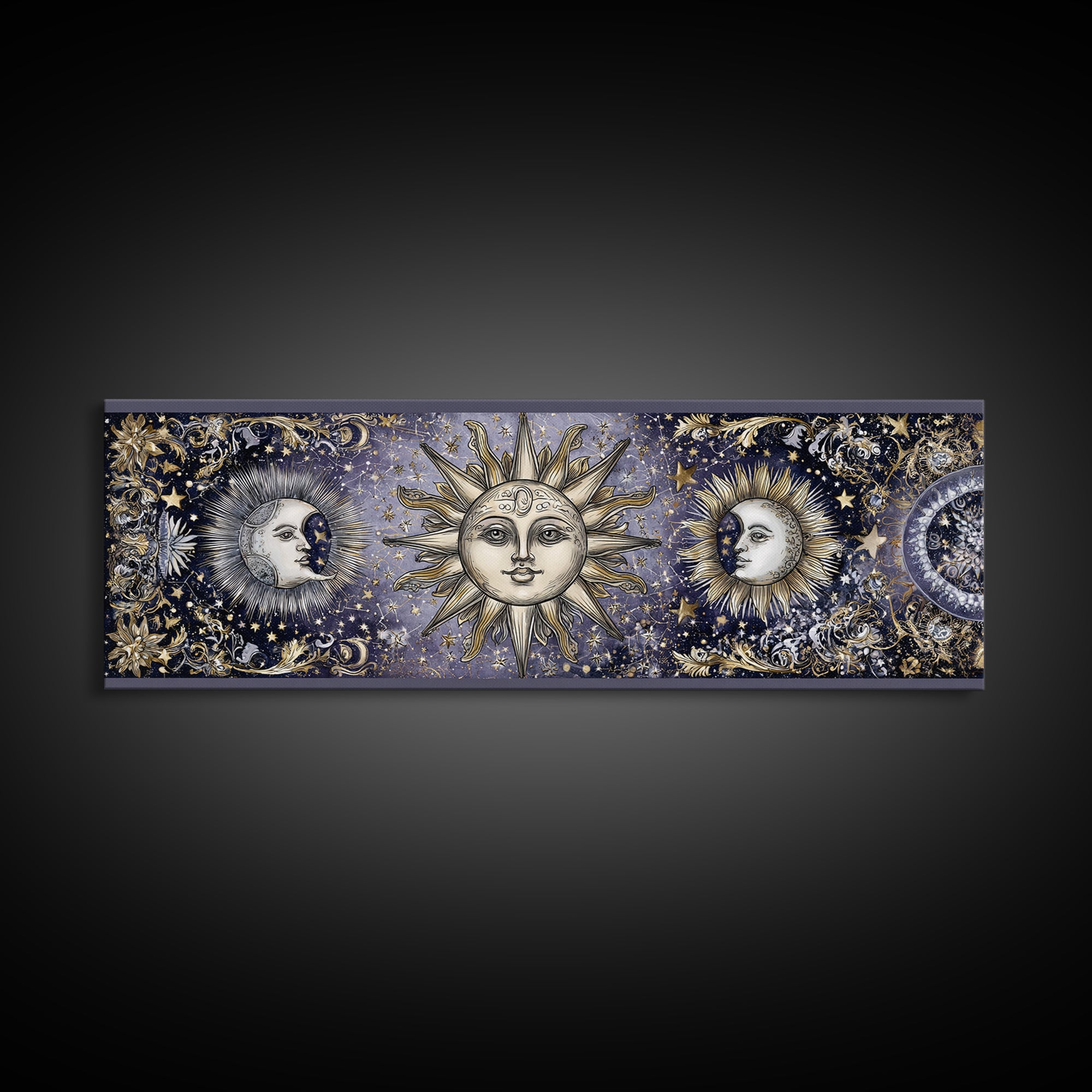 Sun and Moon Faces Canvas Print, Astrology Art, Zodiac Wall Art, Living Room Decor, Fine Art, Zodiac, Luxury Decor, AST-3x1-45