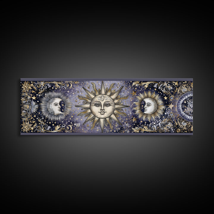 Sun and Moon Faces Canvas Print, Astrology Art, Zodiac Wall Art, Living Room Decor, Fine Art, Zodiac, Luxury Decor, AST-3x1-45