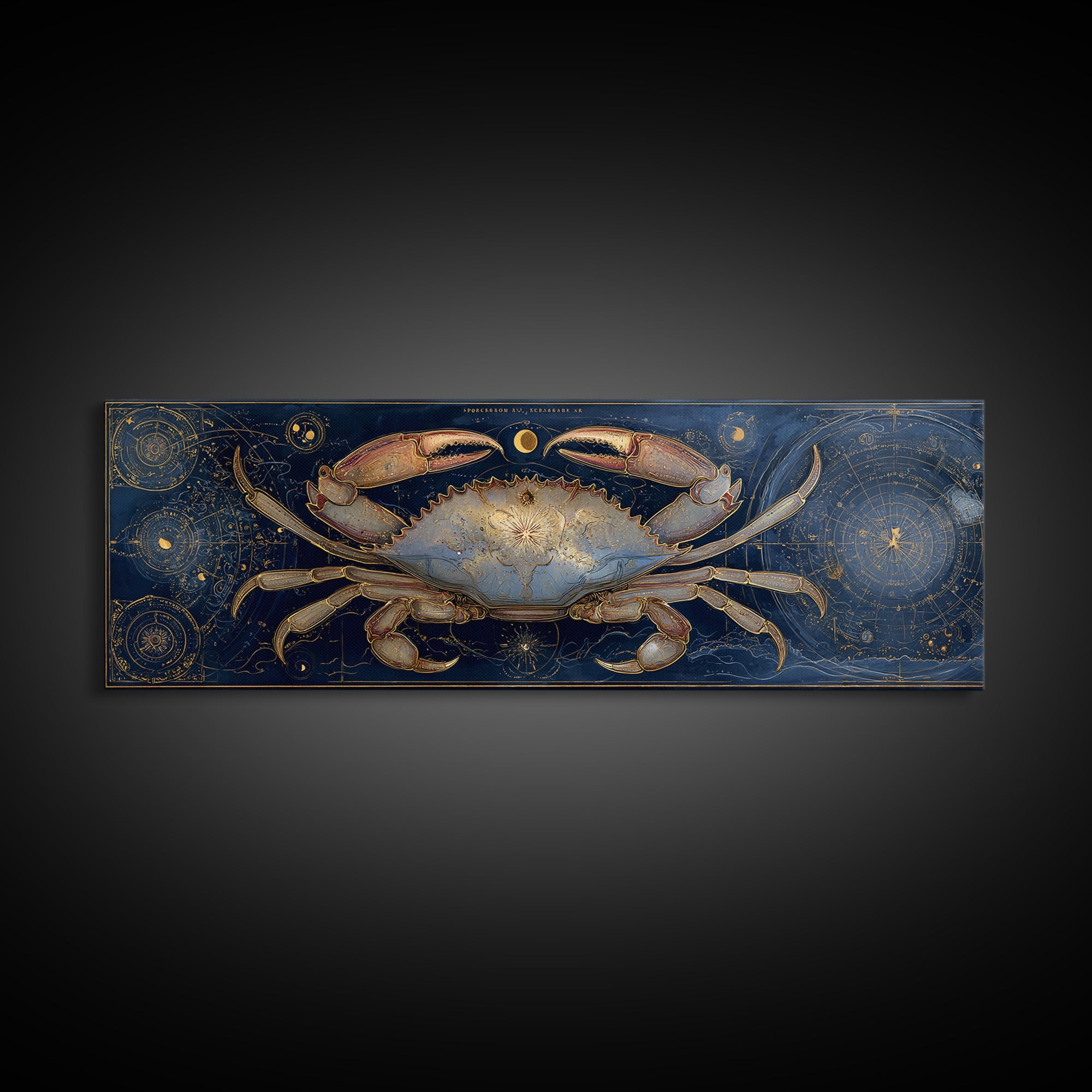 Celestial Crab under Glowing Ocean Moonlight Canvas Print, Astrology Art, Zodiac Sign Print, Living Room Decor, Zodiac, AST-3x1-8