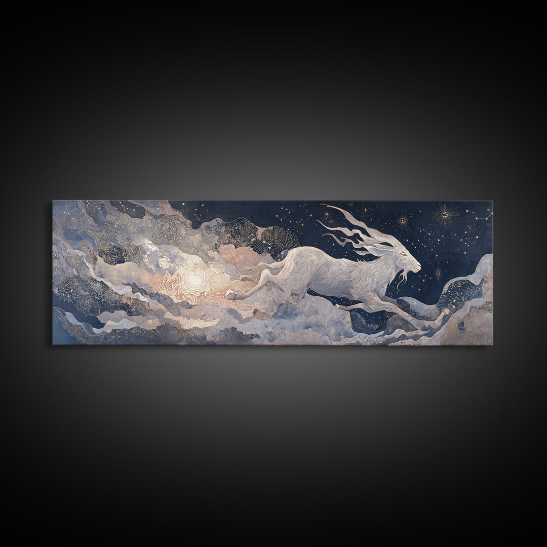 Capricorn Sea Goat Emerging from Cosmic Waves Canvas Print, Astrology Art, Printable Art, Living Room Decor, Fine Art, Zodiac, AST-3x1-83