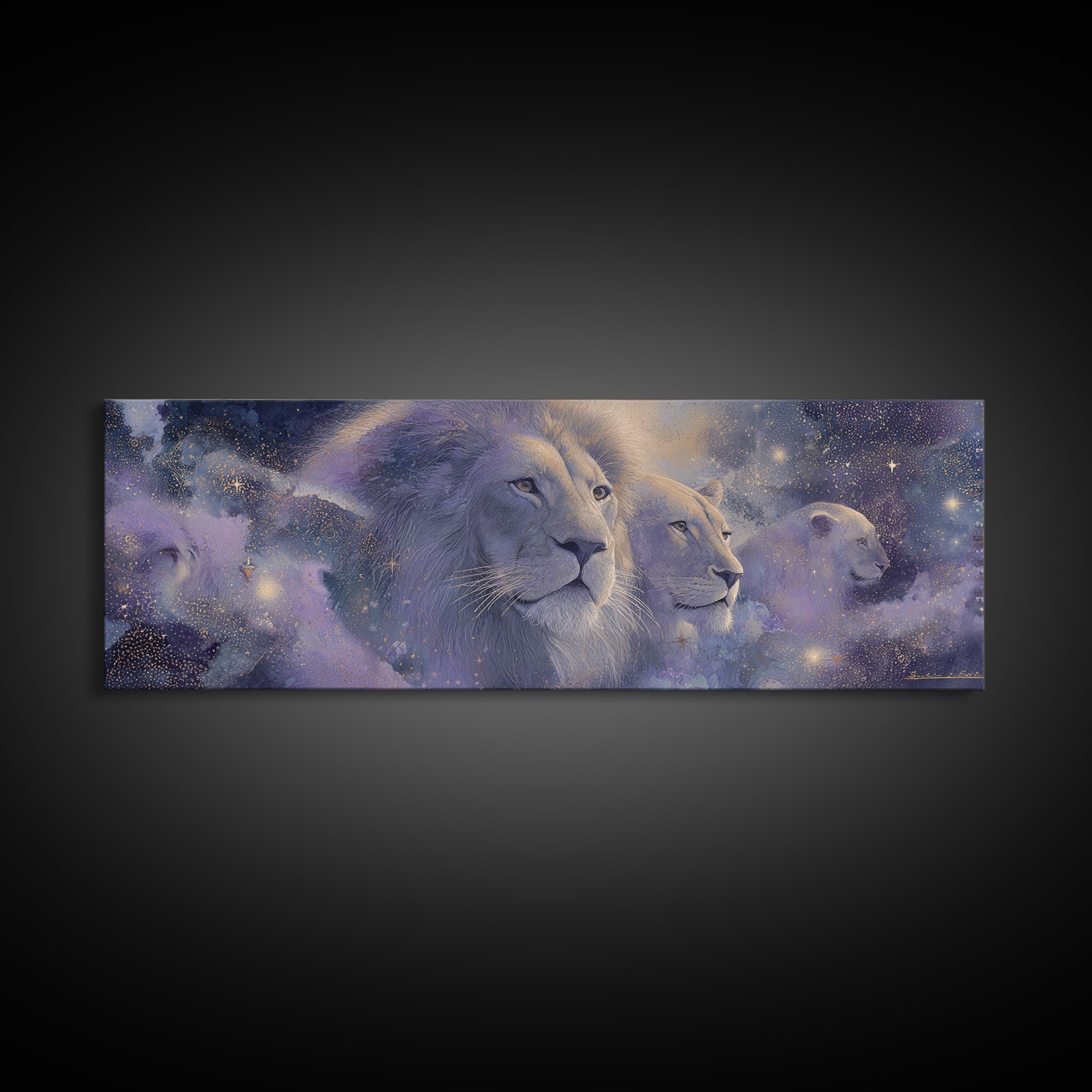 Celestial Lion Portrait Formed from Star Patterns Canvas Print, Astrology Art, Zodiac Wall Art, Living Room Decor, Zodiac, AST-3x1-90