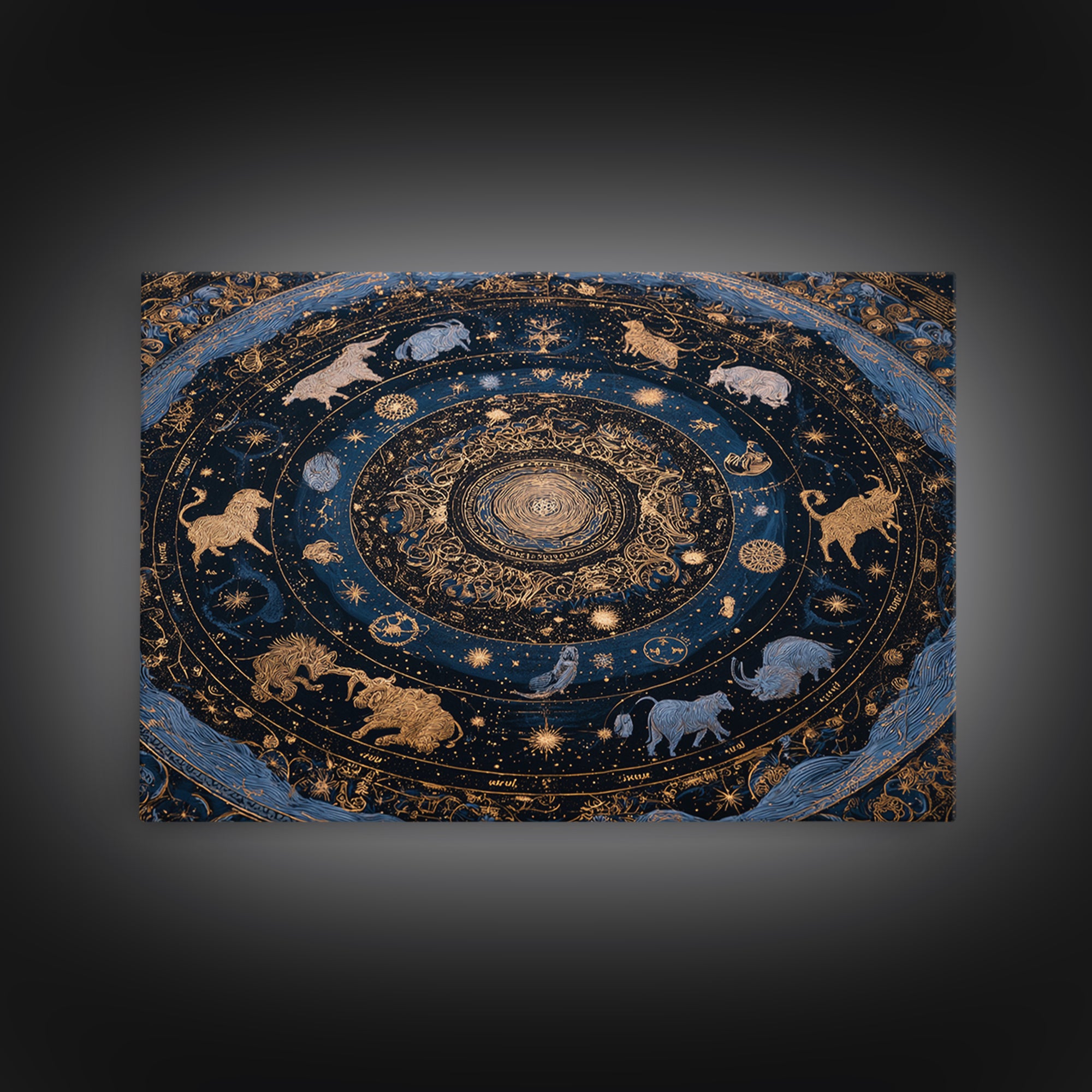Twelve Zodiac Animals Arranged Canvas Print, Astrology Art, Astronomy Print, Living Room Decor, Fine Art, Zodiac, AST-3x2-32