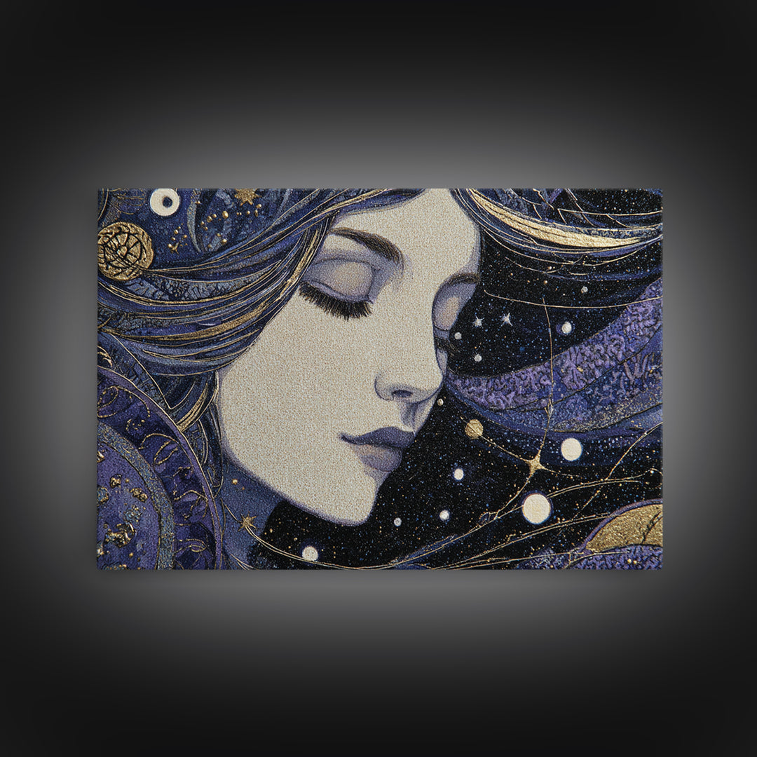 Art Nouveau Zodiac Woman Canvas Print, Astrology Art, Astrology Gifts, Living Room Decor, Oil Painting, Zodiac, Astronomy Print, AST-3x2-4