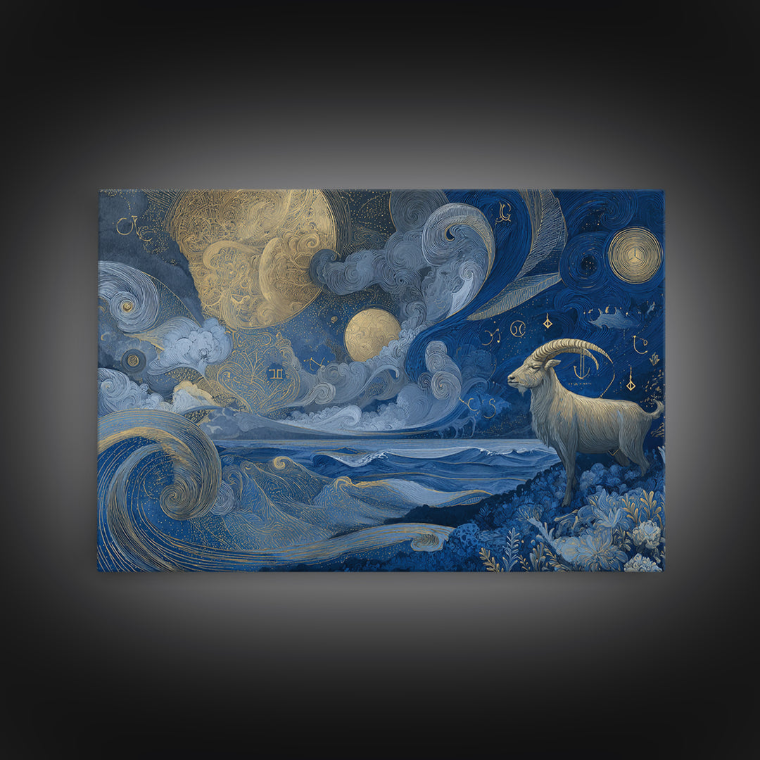 Capricorn Sea Goat Emerging from Cosmic Waves Canvas Print, Astrology Art, Digital Wall Art, Living Room Decor, Zodiac, AST-3x2-47