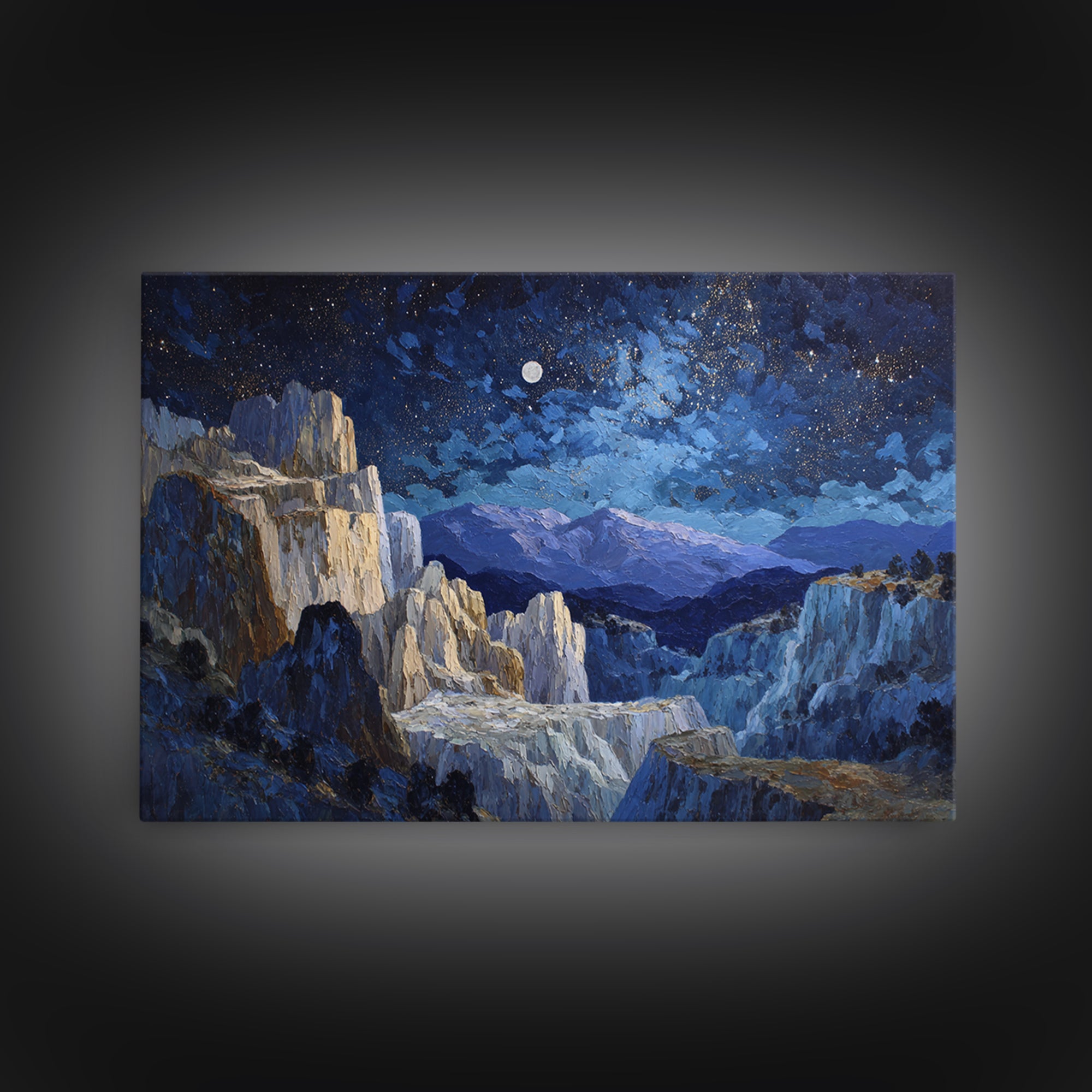 Ram Constellation Above Desert Cliffs at Night Canvas Print, Astrology Art, Textured Painting, Living Room Decor, Zodiac, AST-3x2-60