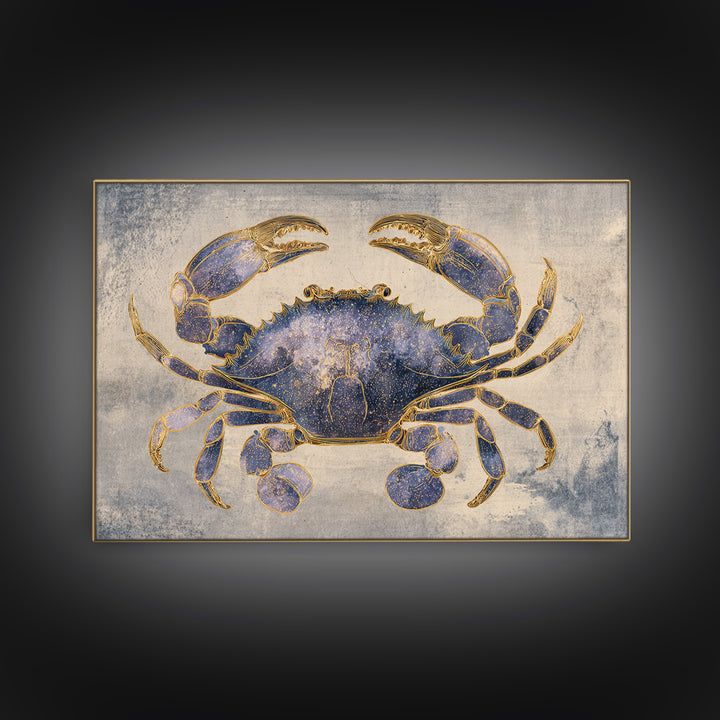 Celestial Crab under Glowing Ocean Moonlight Canvas Print, Astrology Art, Minimalist Decor, Living Room Decor, Oil Painting, AST-3x2-68