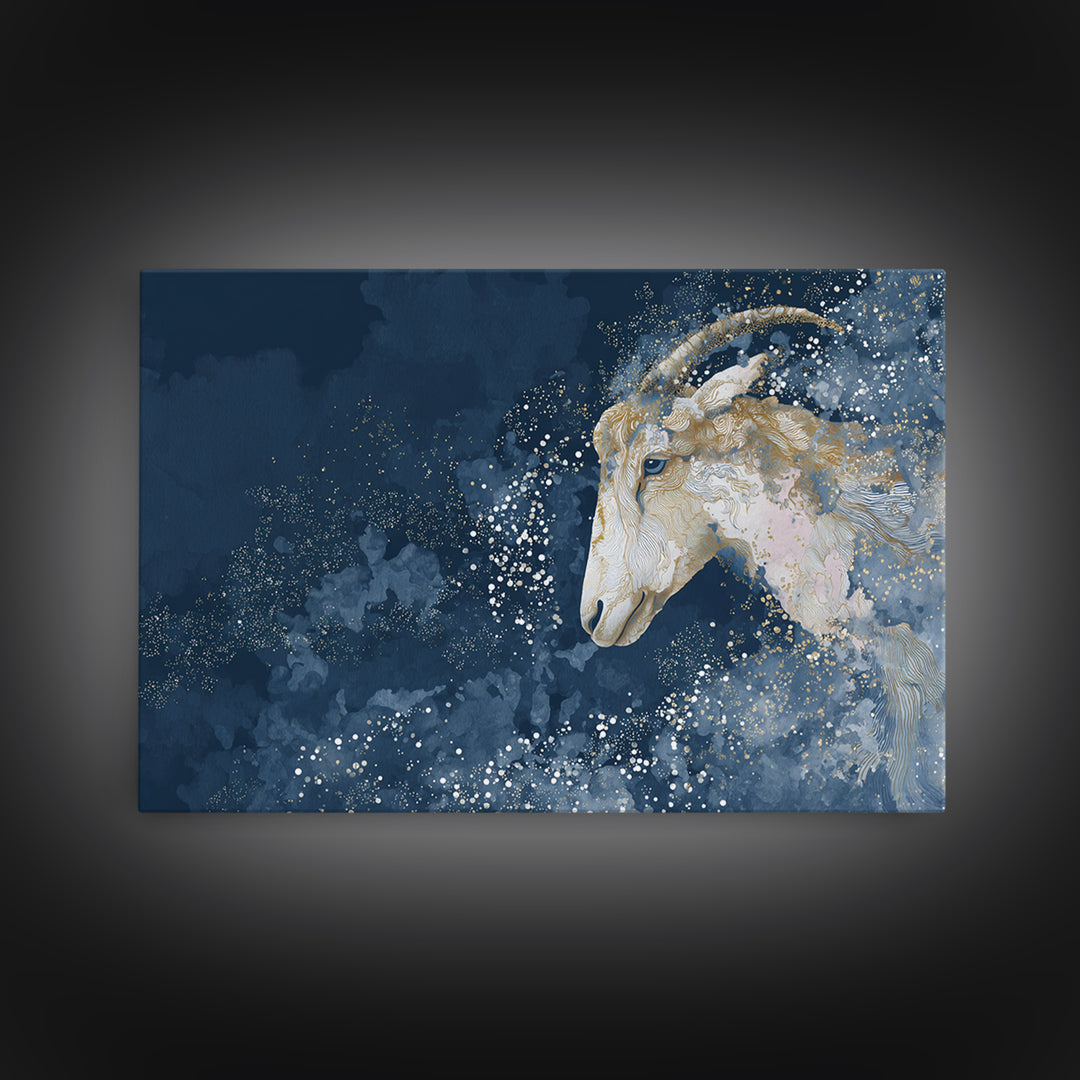 Capricorn Sea Goat Emerging from Cosmic Waves Canvas Print, Astrology Art, Astrology Wall Art, Living Room Decor, Zodiac, AST-3x2-71