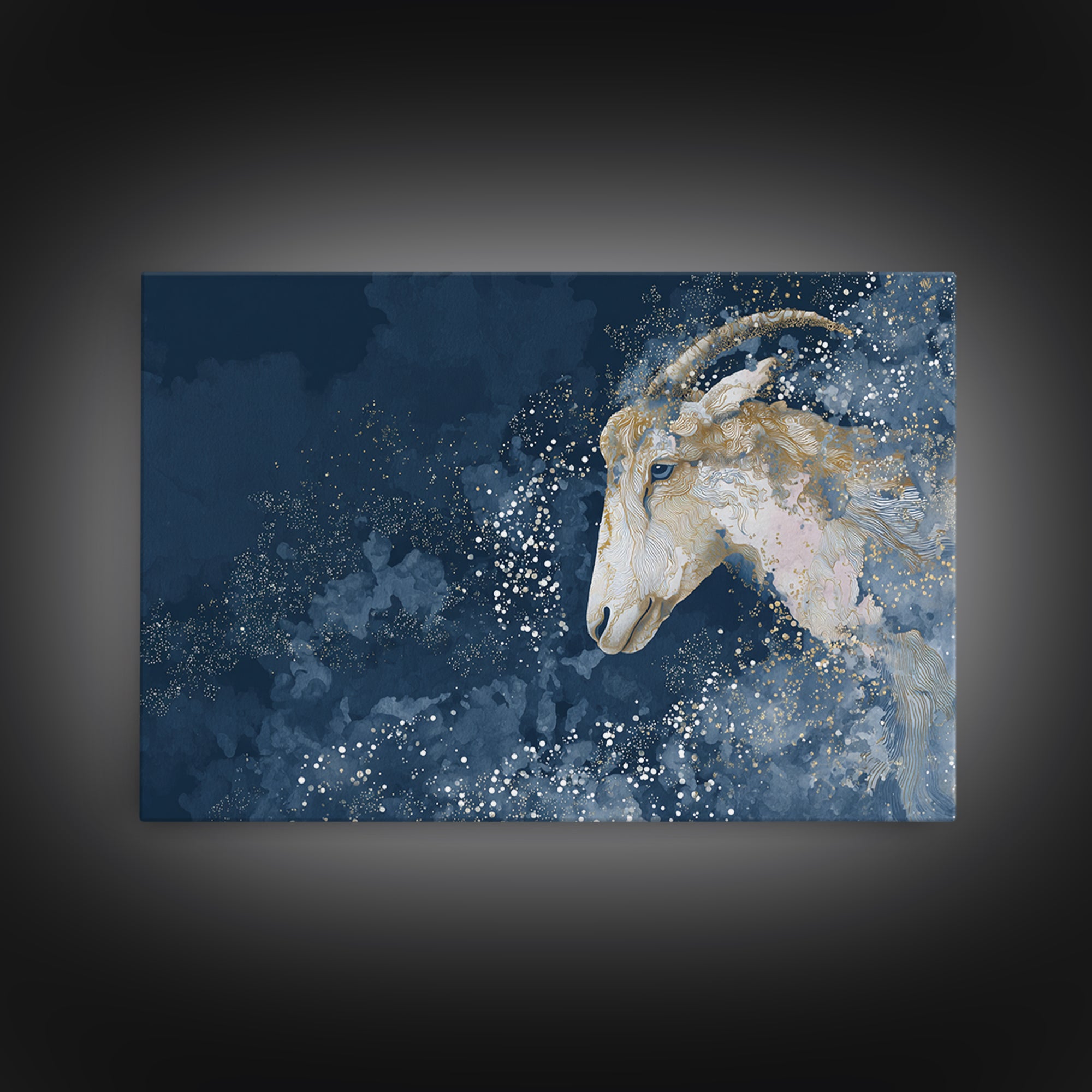 Capricorn Sea Goat Emerging from Cosmic Waves Canvas Print, Astrology Art, Astrology Wall Art, Living Room Decor, Zodiac, AST-3x2-71