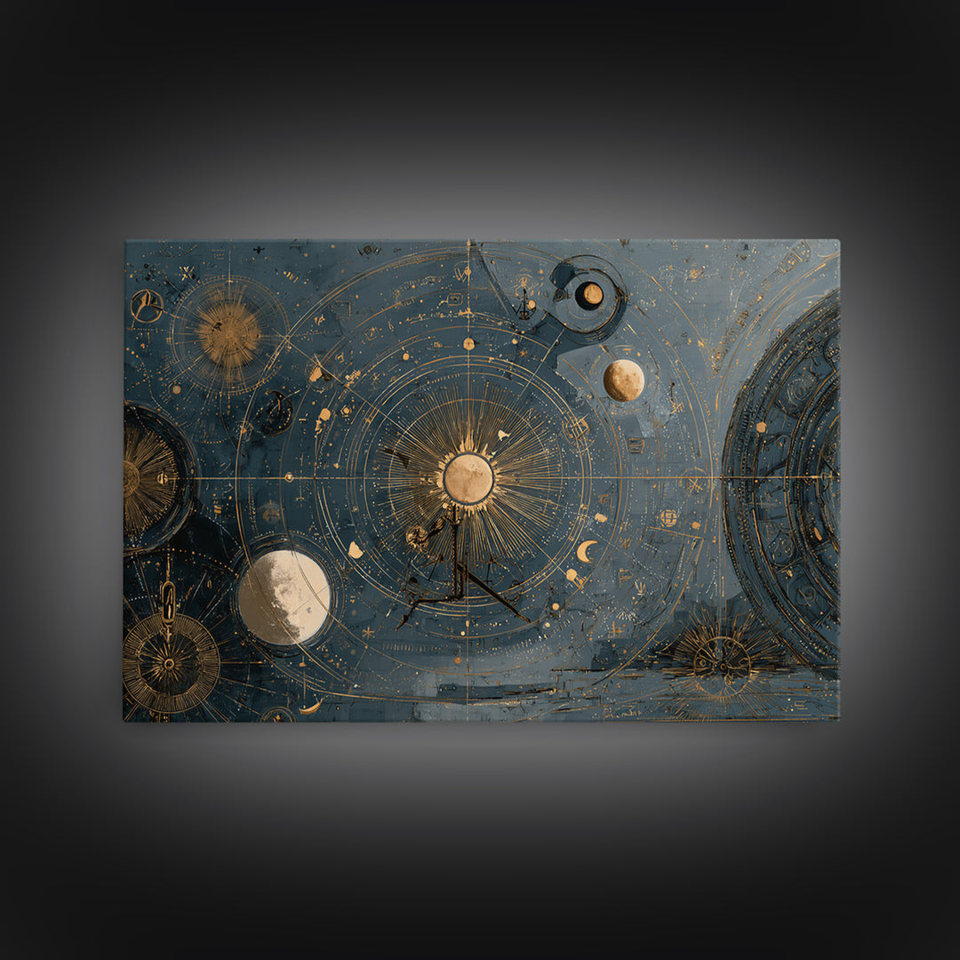 Planetary Still Life Framed Canvas Print, Astrology Art, Digital Art, Living Room Decor, Fine Art, Zodiac, Celestial Wall Art, AST-3x2-96