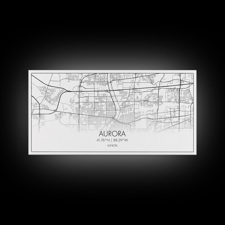Aurora Street Map, Illinois Map, Map Print, Modern Art, Wall Art, Canvas Print, Room Décor For Teens, Cool Wall Art, Fun Gift, Classroom Art