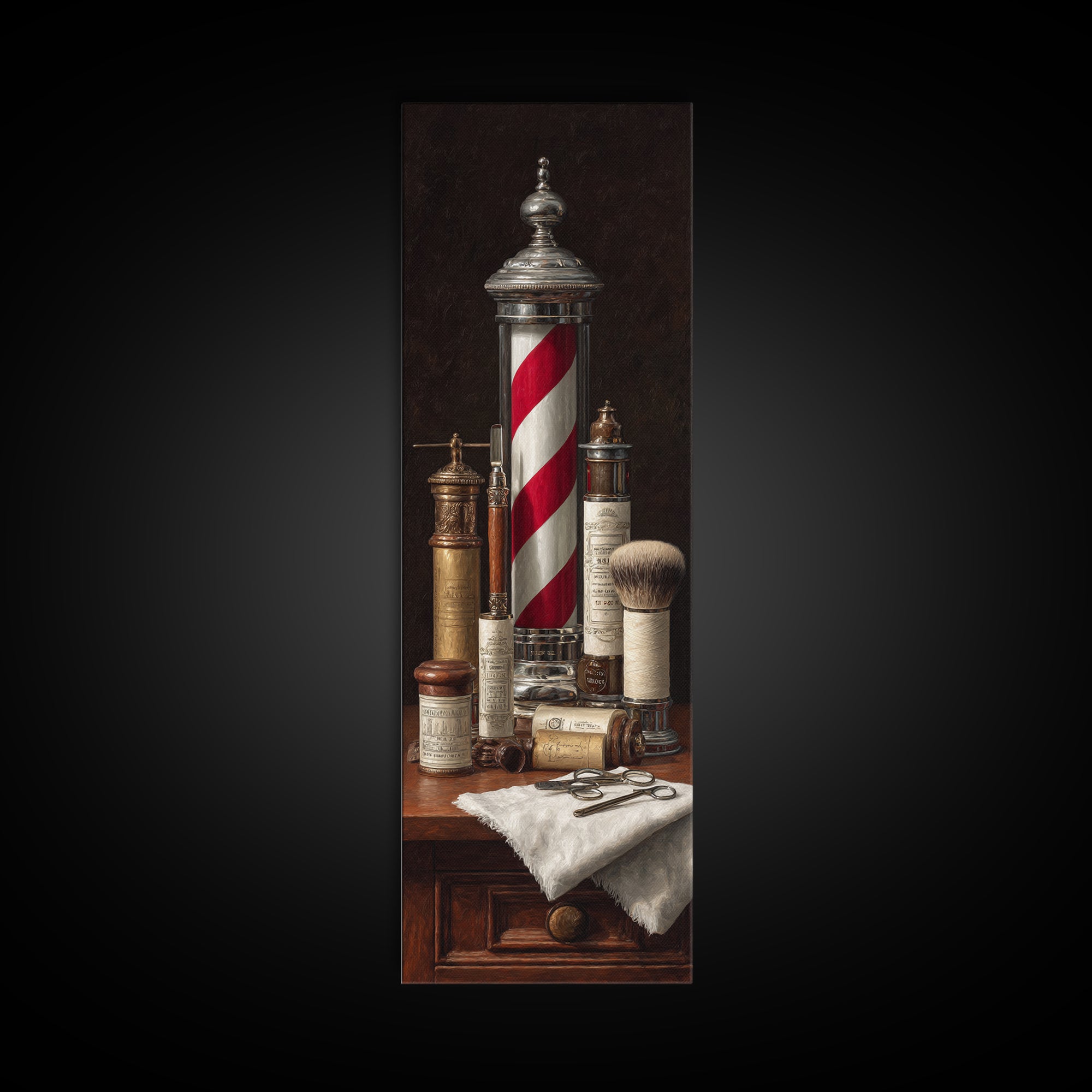 Beard Grooming Tools Drawn as Detailed Technical Canvas Print, Barbershop Art, Man Cave Decor, Barbershop Decor, Grooming, BAA-1x3-18